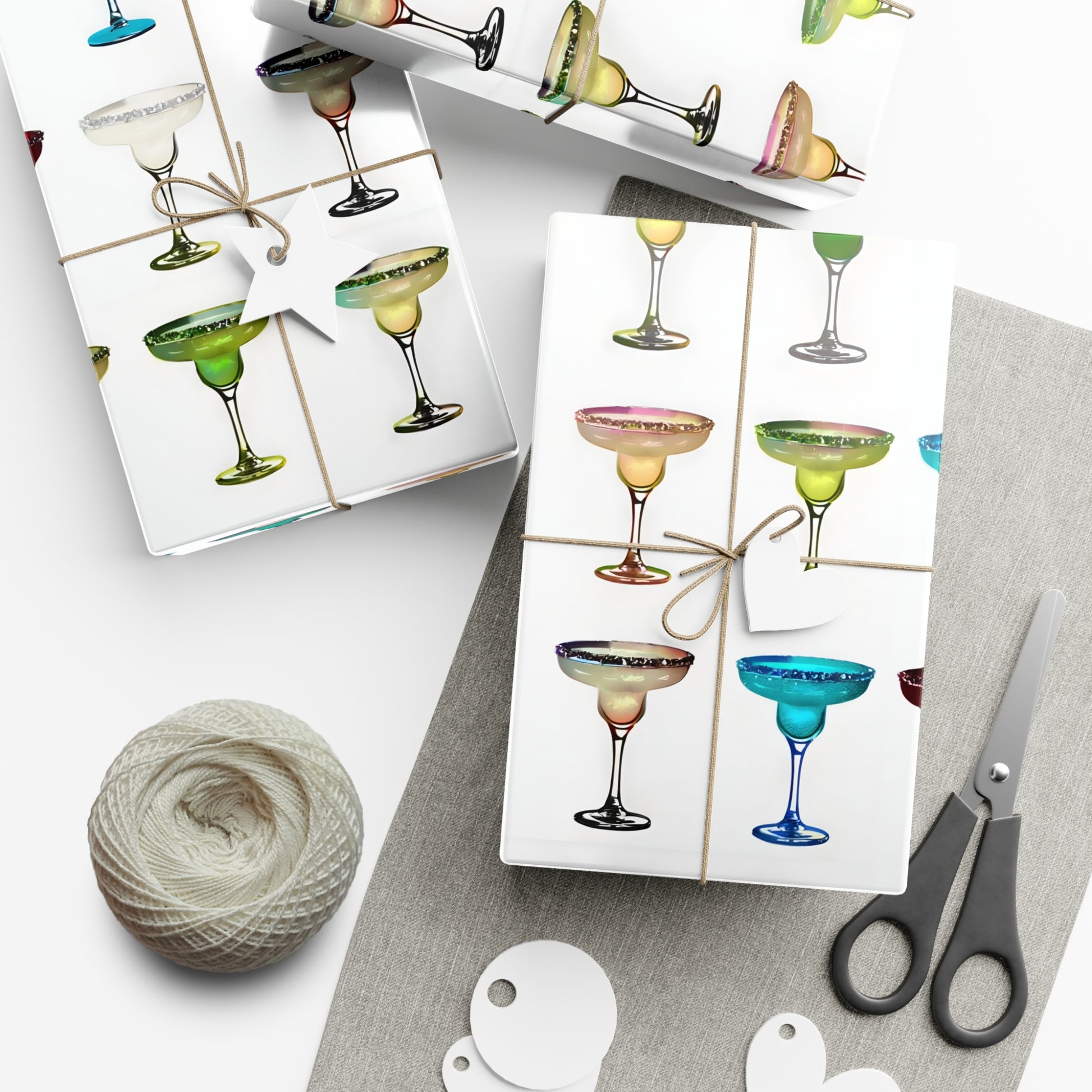 Wrapping Paper, Colorful Margaritas On White Background - Gift Wrap Rolls, Eco-Friendly Gift Wrap, Holiday