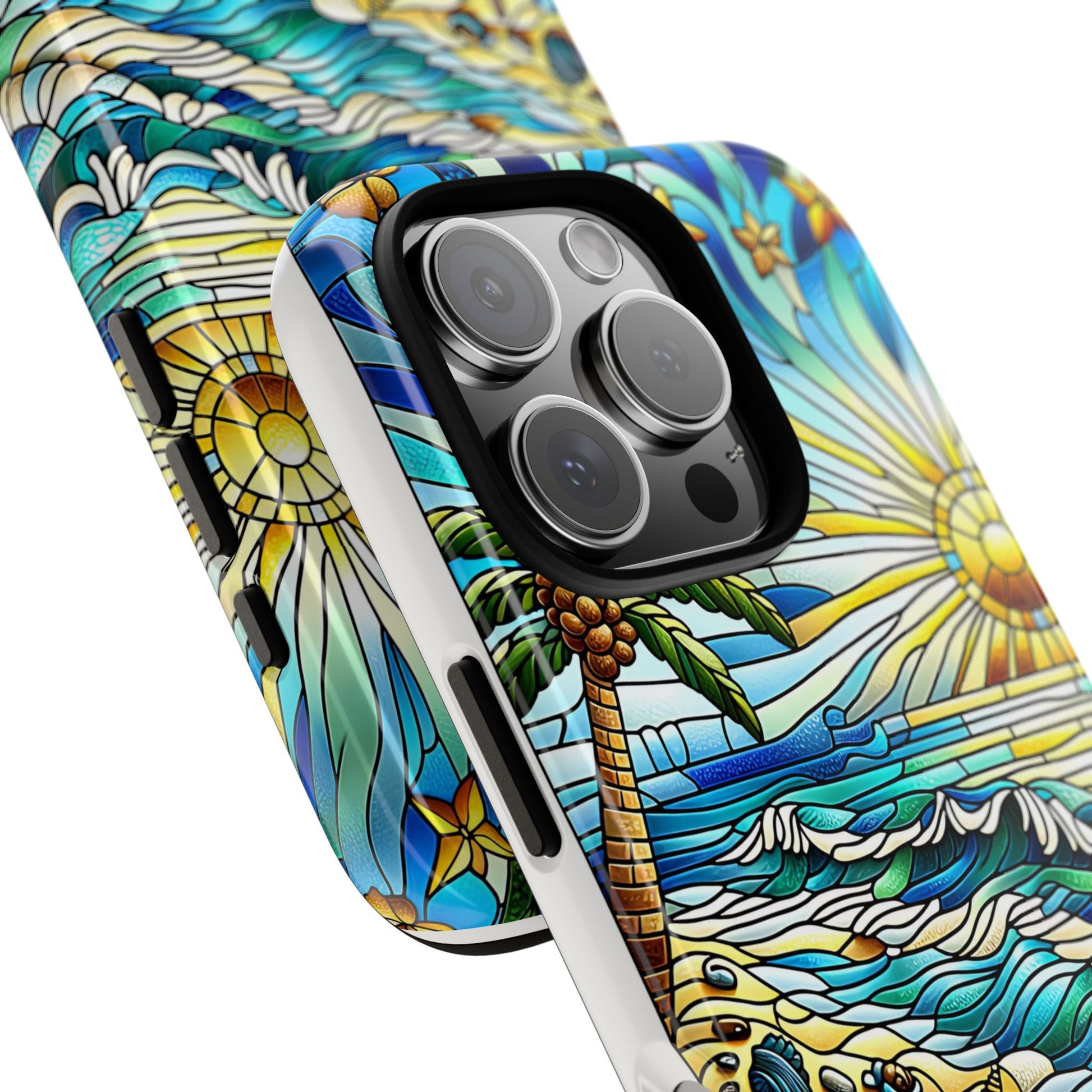 Stained Glass Tough Case, Protective Phone Case, Nature Inspired Smartphone Case, Summer Beach Play Day Phone Cover, Tough Phone Case for