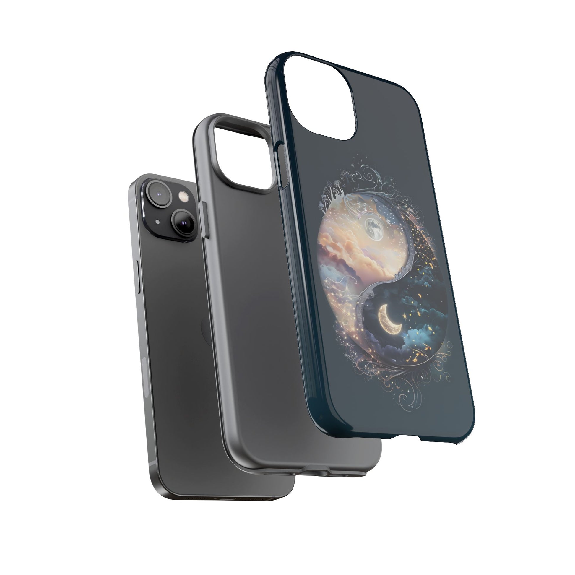 Phone Case, Yin-Yang Symbol Design, Whimsical Day Night Fantasy Print, Protective Cover, Tough Skin, Phone Accessories, Phone Protection