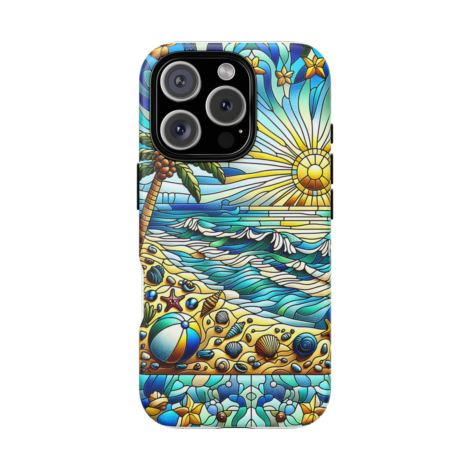Stained Glass Tough Case, Protective Phone Case, Nature Inspired Smartphone Case, Summer Beach Play Day Phone Cover, Tough Phone Case for