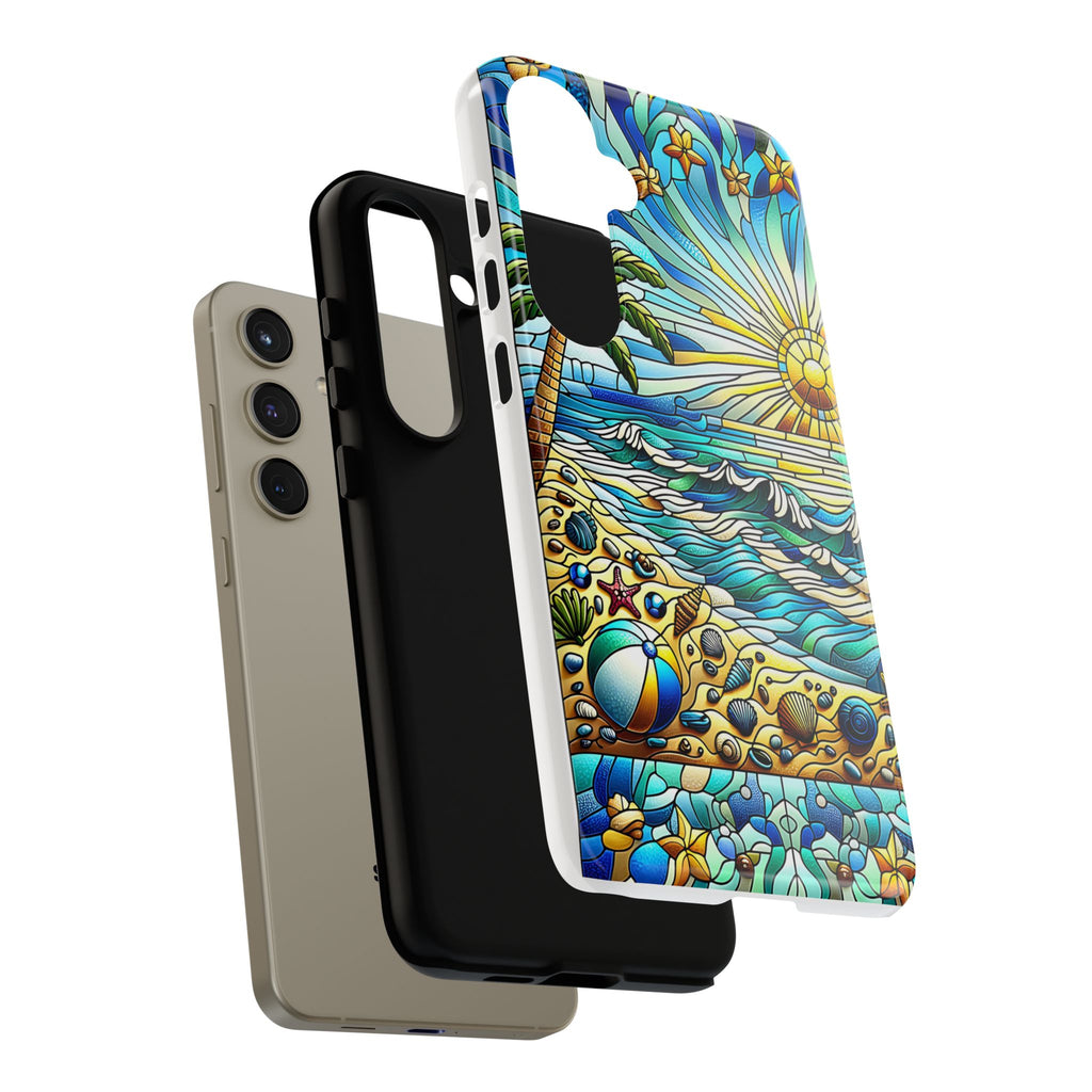 Stained Glass Tough Case, Protective Phone Case, Nature Inspired Smartphone Case, Summer Beach Play Day Phone Cover, Tough Phone Case for