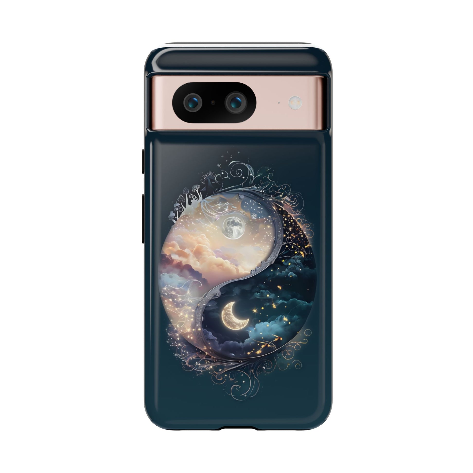 Phone Case, Yin-Yang Symbol Design, Whimsical Day Night Fantasy Print, Protective Cover, Tough Skin, Phone Accessories, Phone Protection