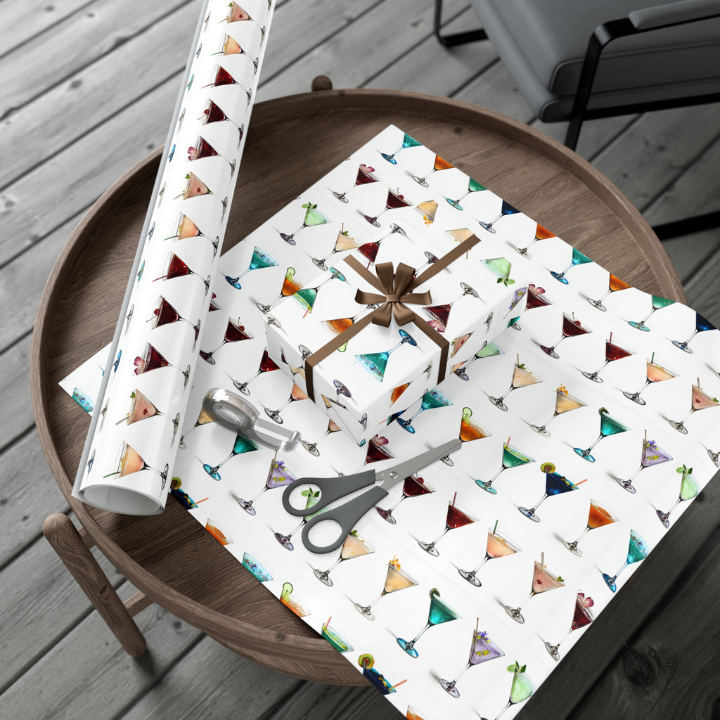 Wrapping Paper, Colorful Martinis On White Background - Gift Wrap Rolls, Eco-Friendly Gift Wrap, Holiday