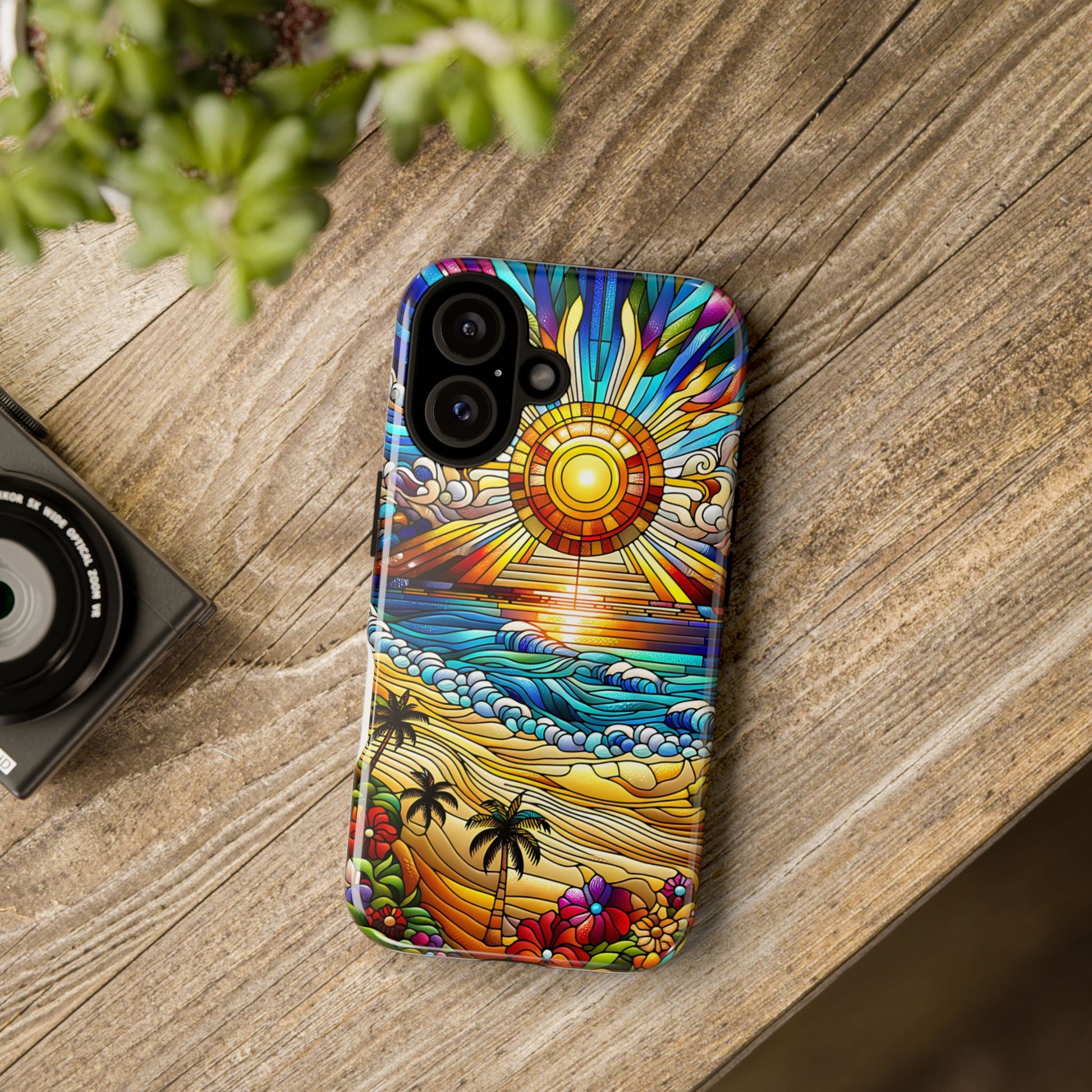 Stained Glass Tough Cases, Protective Phone Case, Nature Inspired Smartphone Cover, Beach Day Summer Accessories, Ocean Lover Gift
