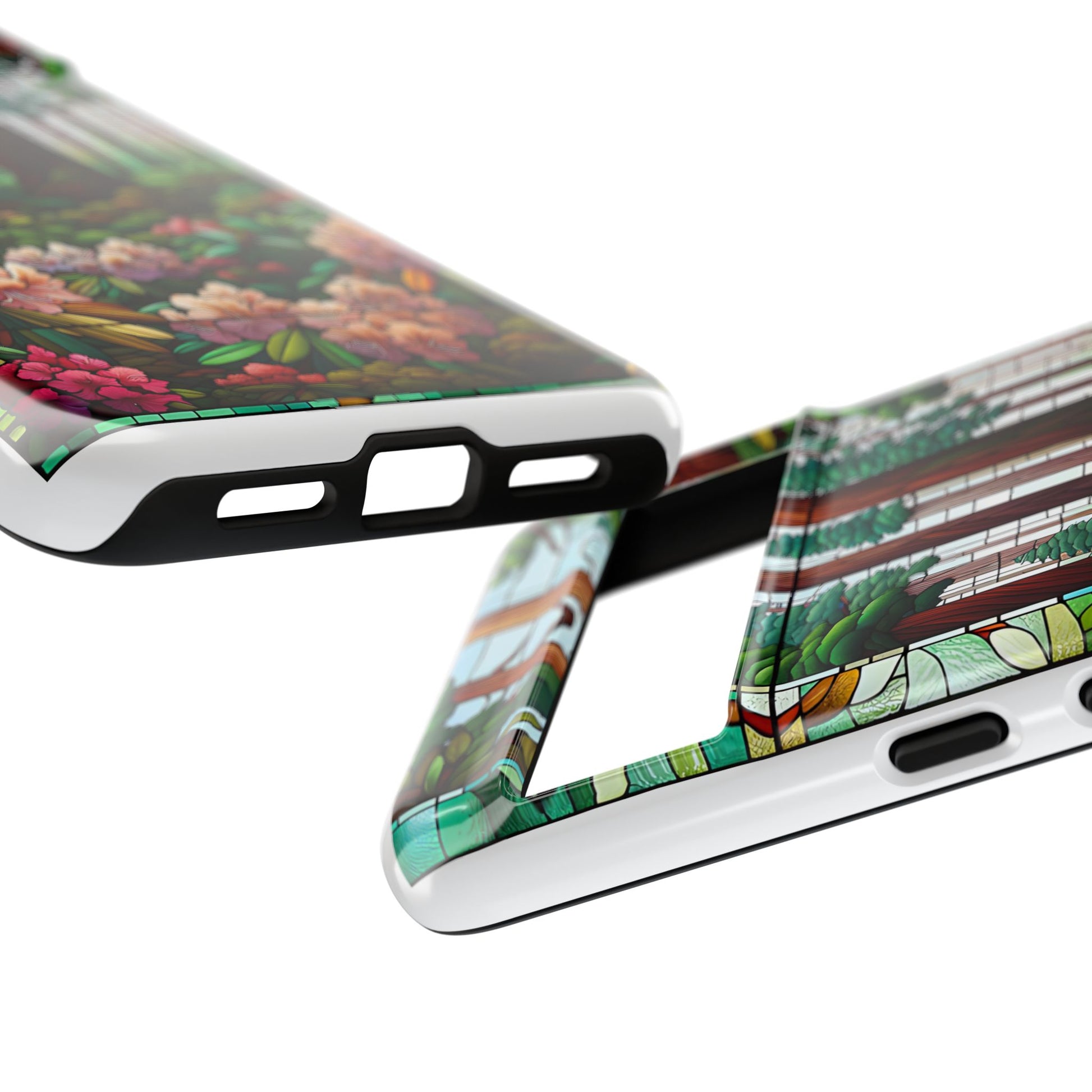 Nature Inspired Tough Cases - Redwood Trees & Rhododendrons Stained Glass iPhone Cover, Protective Phone Shell, Unique Samsung Galaxy Case,