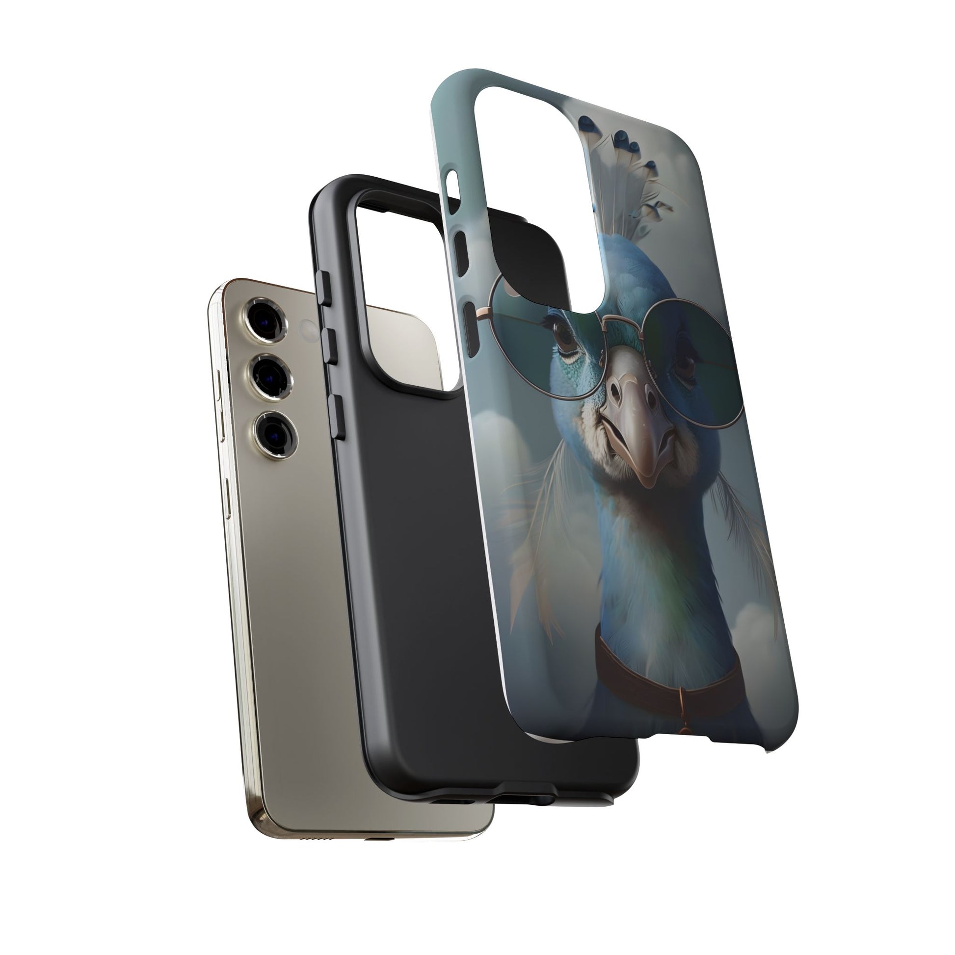 Phone Case, Glamorous Peacock Wearing Sunglasses - Protective Cover, Unique Gift, Trendy Accessories, Animal Lover, Fashionable Mobile Shell