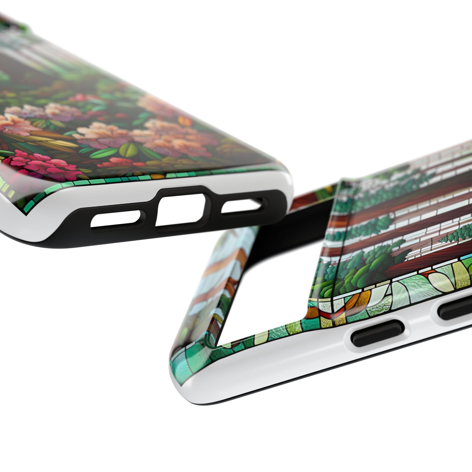 Nature Inspired Tough Cases - Redwood Trees & Rhododendrons Stained Glass iPhone Cover, Protective Phone Shell, Unique Samsung Galaxy Case,
