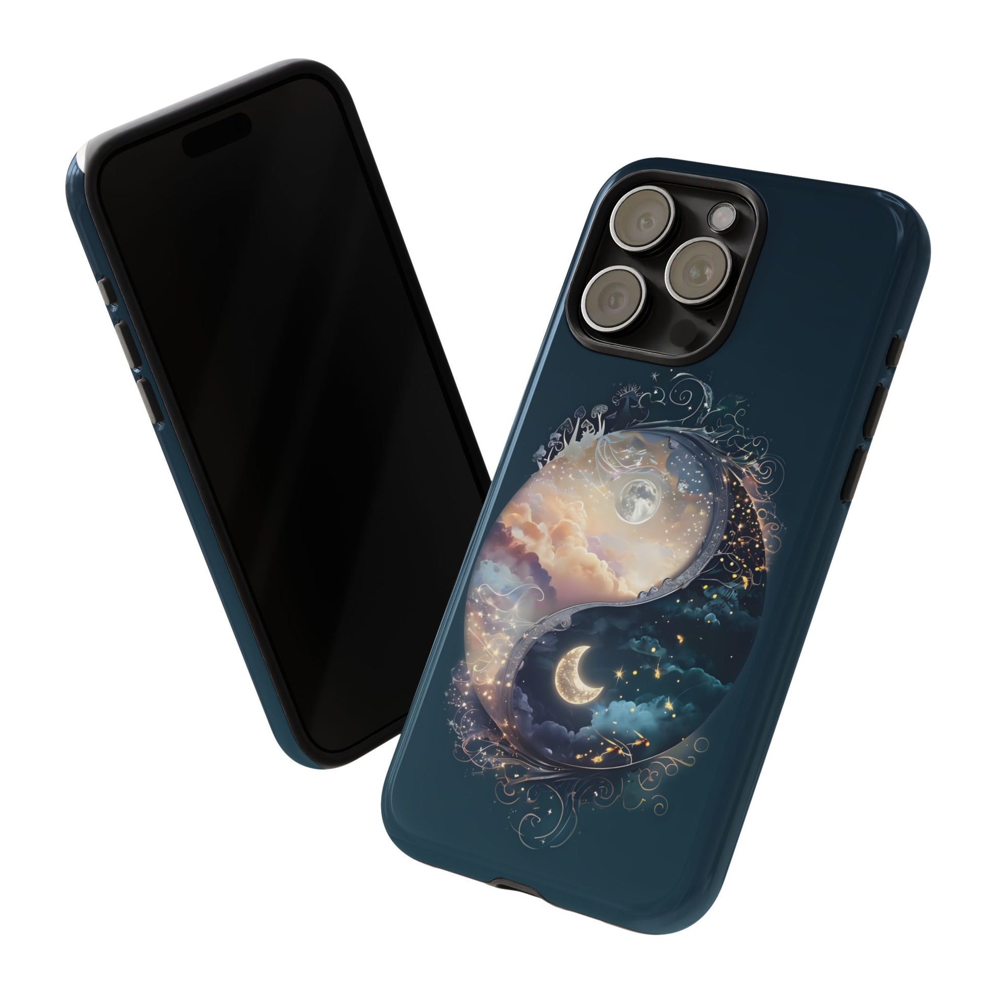 Phone Case, Yin-Yang Symbol Design, Whimsical Day Night Fantasy Print, Protective Cover, Tough Skin, Phone Accessories, Phone Protection