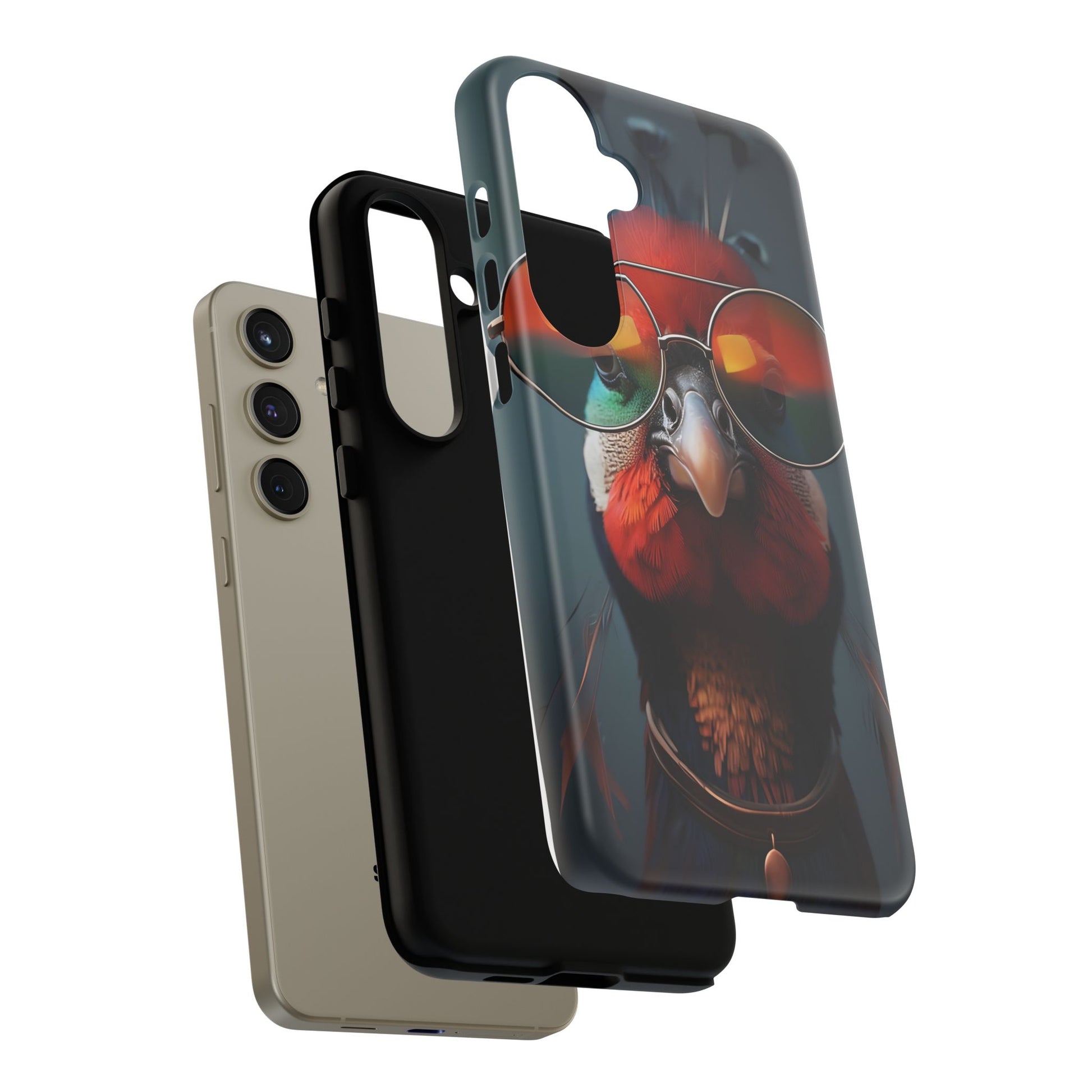 Phone Cases, Bright Exotic Bird in Cool Sunglasses, Protective Tough Cover, Tropical Animal Print, Unique Gift for Bird Lovers, Accessories
