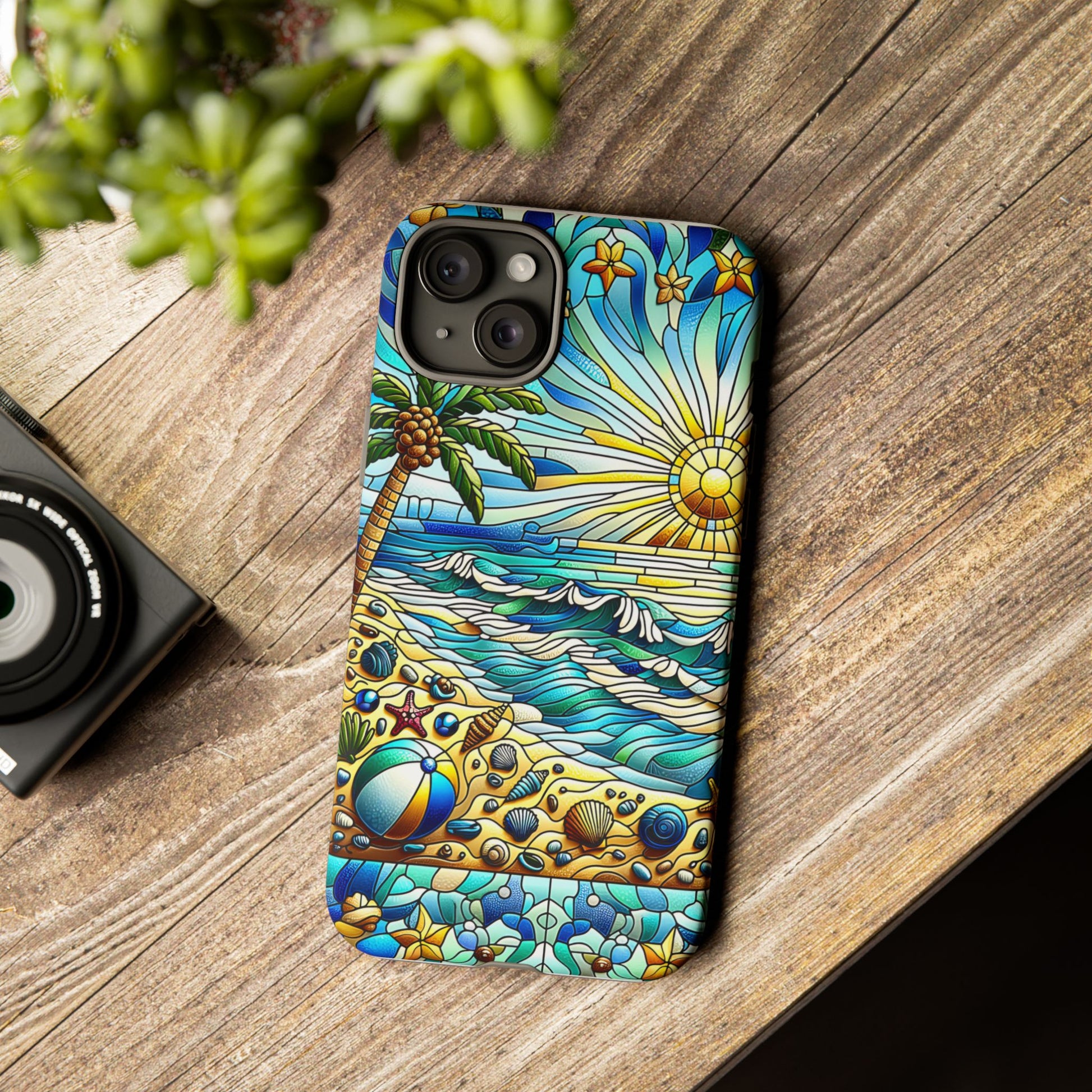 Stained Glass Tough Case, Protective Phone Case, Nature Inspired Smartphone Case, Summer Beach Play Day Phone Cover, Tough Phone Case for