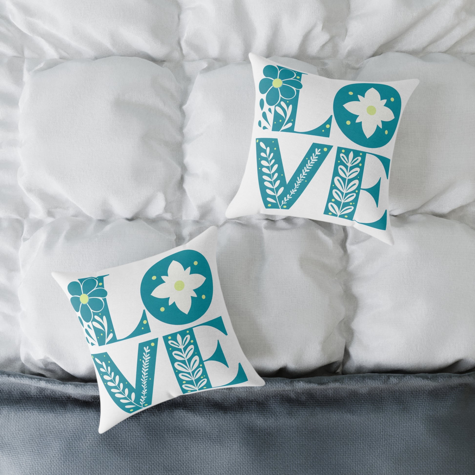 Pillow, Bold 3D Love Typography Surrounded By Nature, Square Poly Canvas Pillow, Home Decor, Gift for Her, Modern Cushion Cover, Love Quote