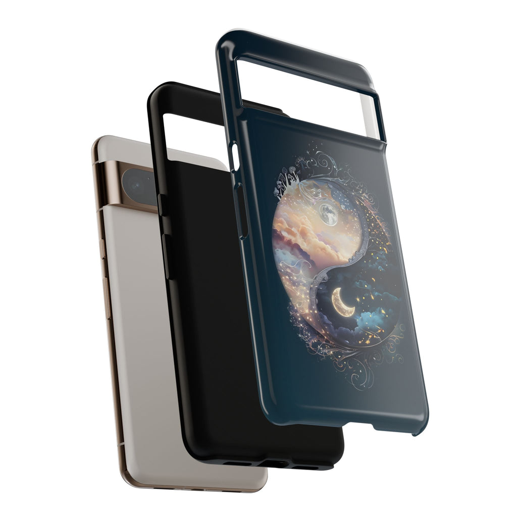 Phone Case, Yin-Yang Symbol Design, Whimsical Day Night Fantasy Print, Protective Cover, Tough Skin, Phone Accessories, Phone Protection