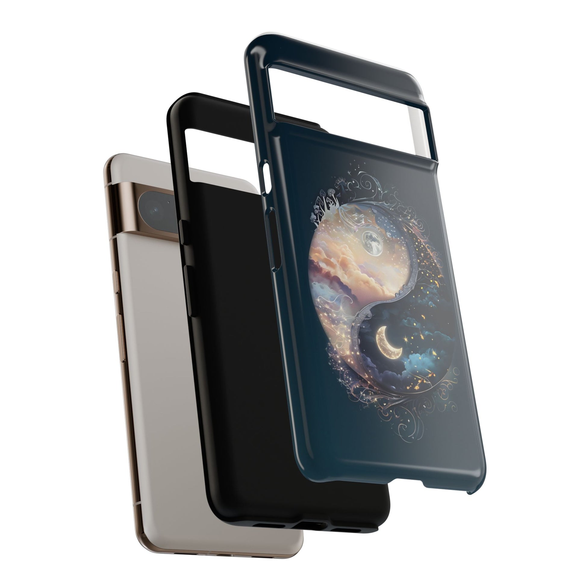 Phone Case, Yin-Yang Symbol Design, Whimsical Day Night Fantasy Print, Protective Cover, Tough Skin, Phone Accessories, Phone Protection