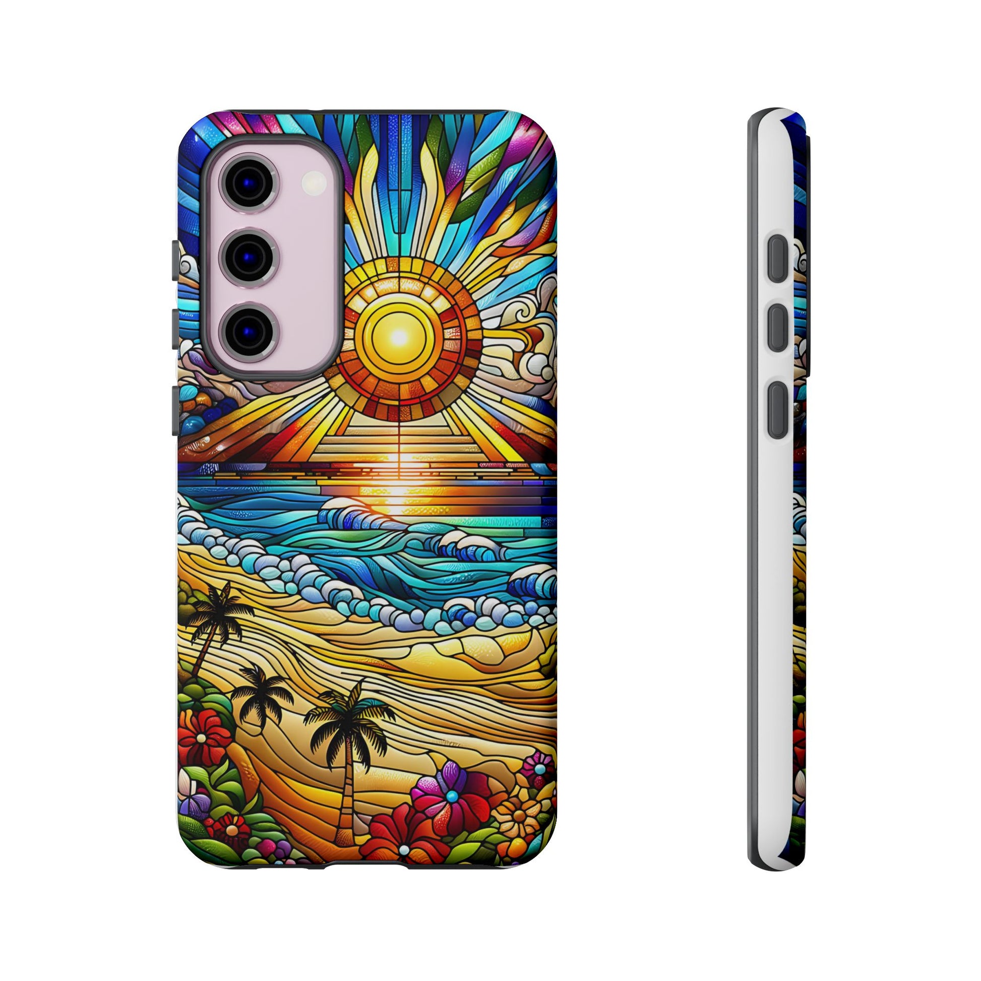 Stained Glass Tough Cases, Protective Phone Case, Nature Inspired Smartphone Cover, Beach Day Summer Accessories, Ocean Lover Gift