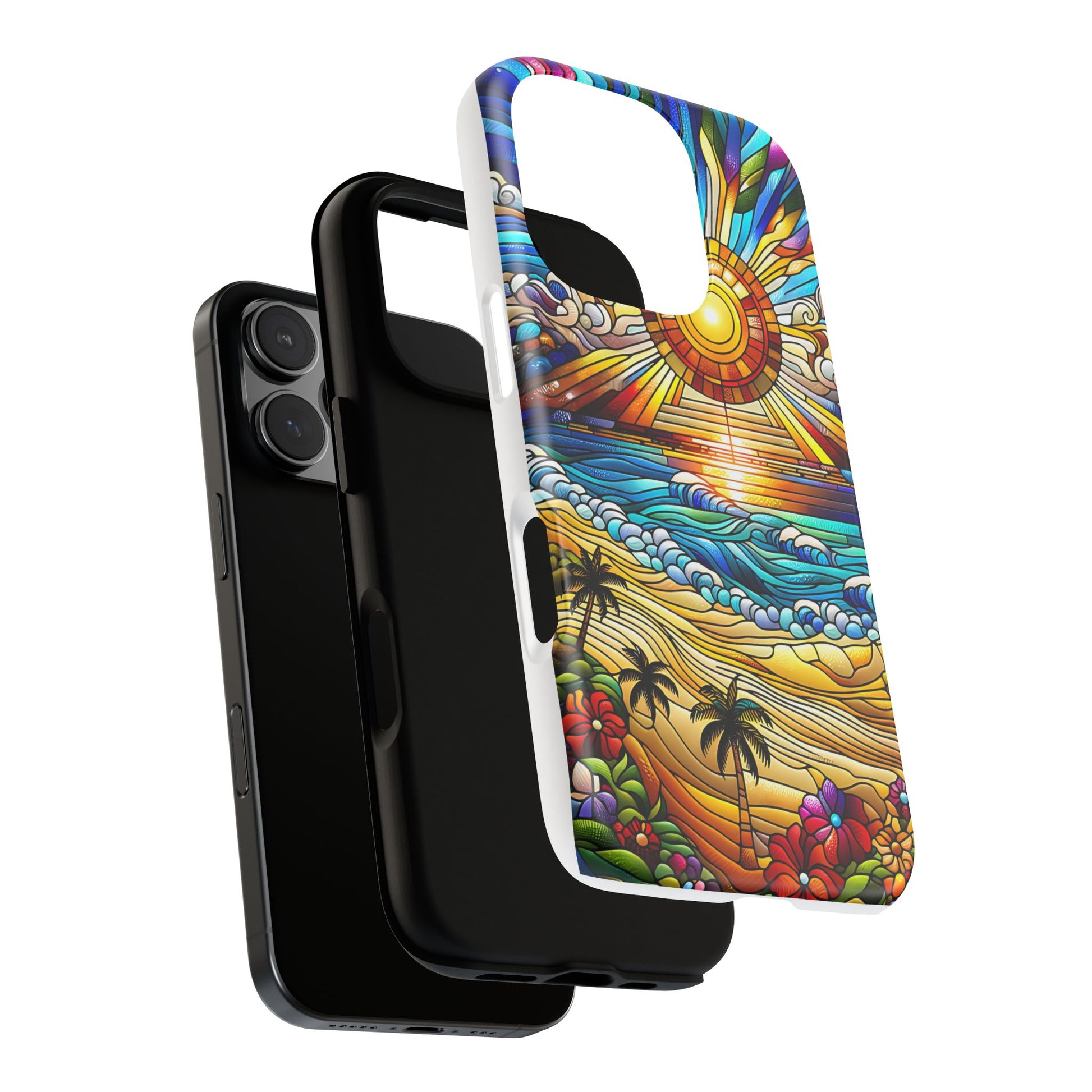 Stained Glass Tough Cases, Protective Phone Case, Nature Inspired Smartphone Cover, Beach Day Summer Accessories, Ocean Lover Gift