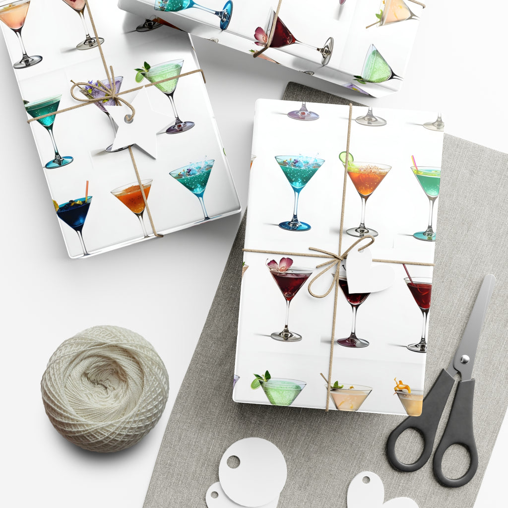 Wrapping Paper, Colorful Martinis On White Background - Gift Wrap Rolls, Eco-Friendly Gift Wrap, Holiday