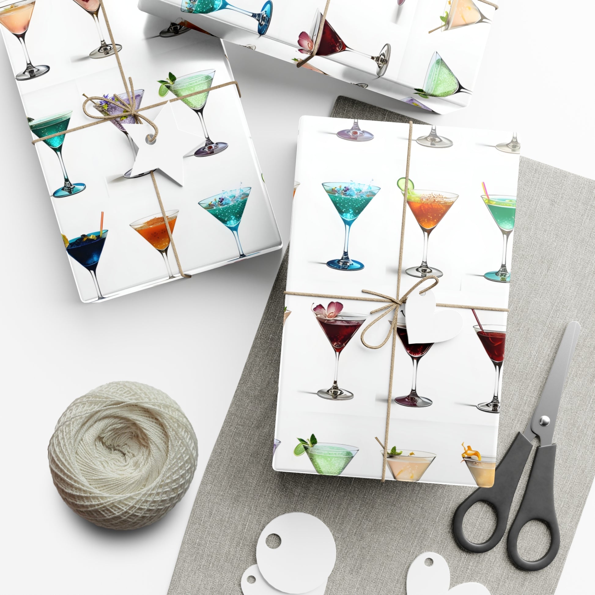 Wrapping Paper, Colorful Martinis On White Background - Gift Wrap Rolls, Eco-Friendly Gift Wrap, Holiday