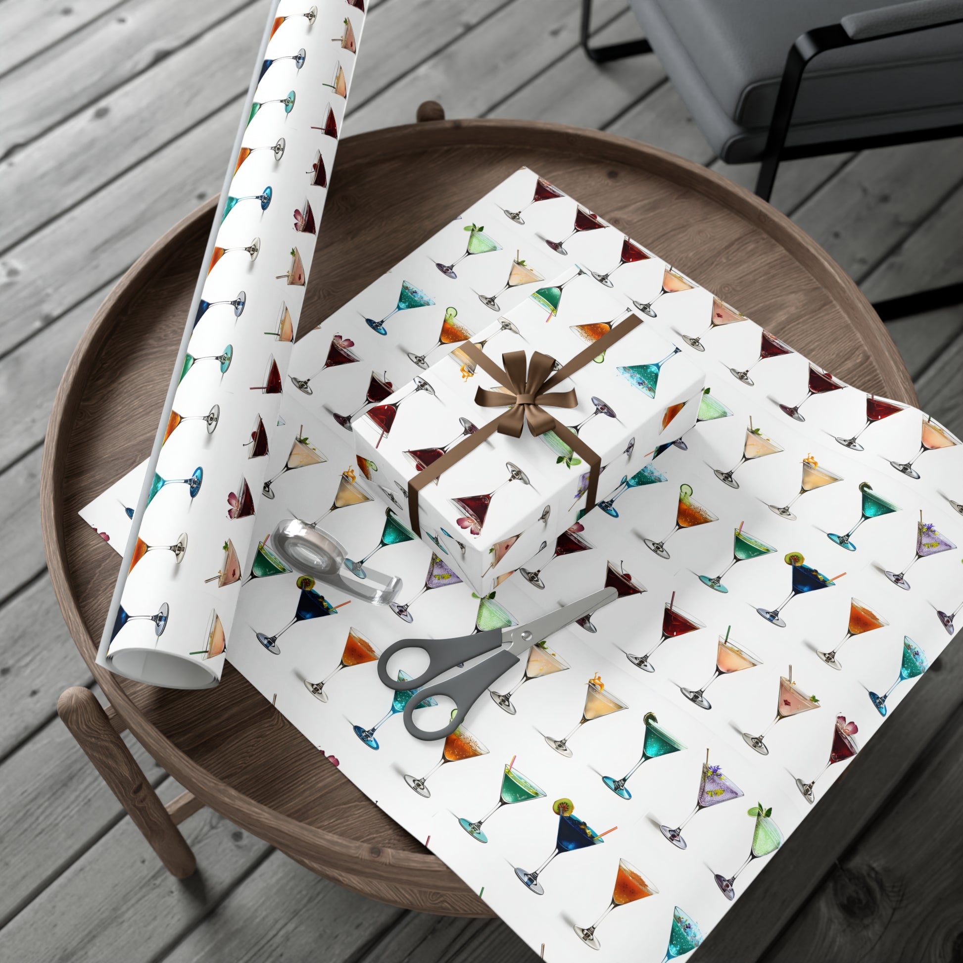 Wrapping Paper, Colorful Martinis On White Background - Gift Wrap Rolls, Eco-Friendly Gift Wrap, Holiday