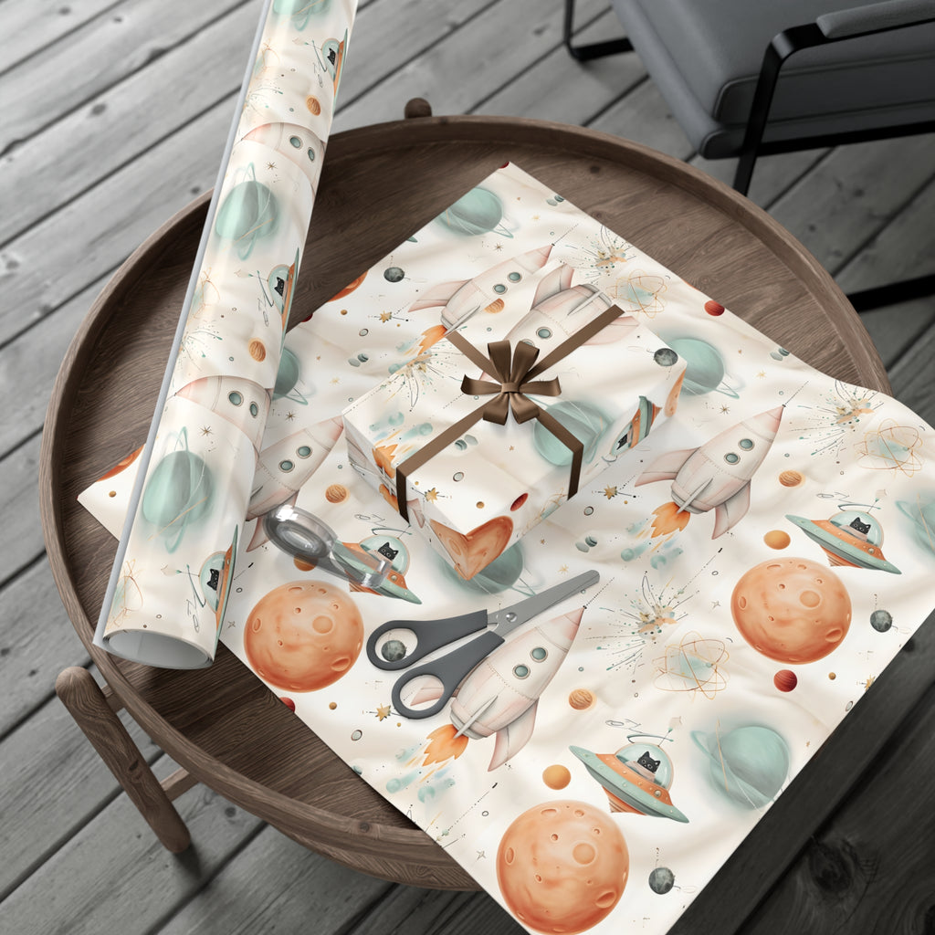 Gift Wrap Papers, Retro Futuristic Pattern, Whimsical Elements, Holiday Gift Wrap, Decorative Wrapping Paper, Gift Packaging Supplies