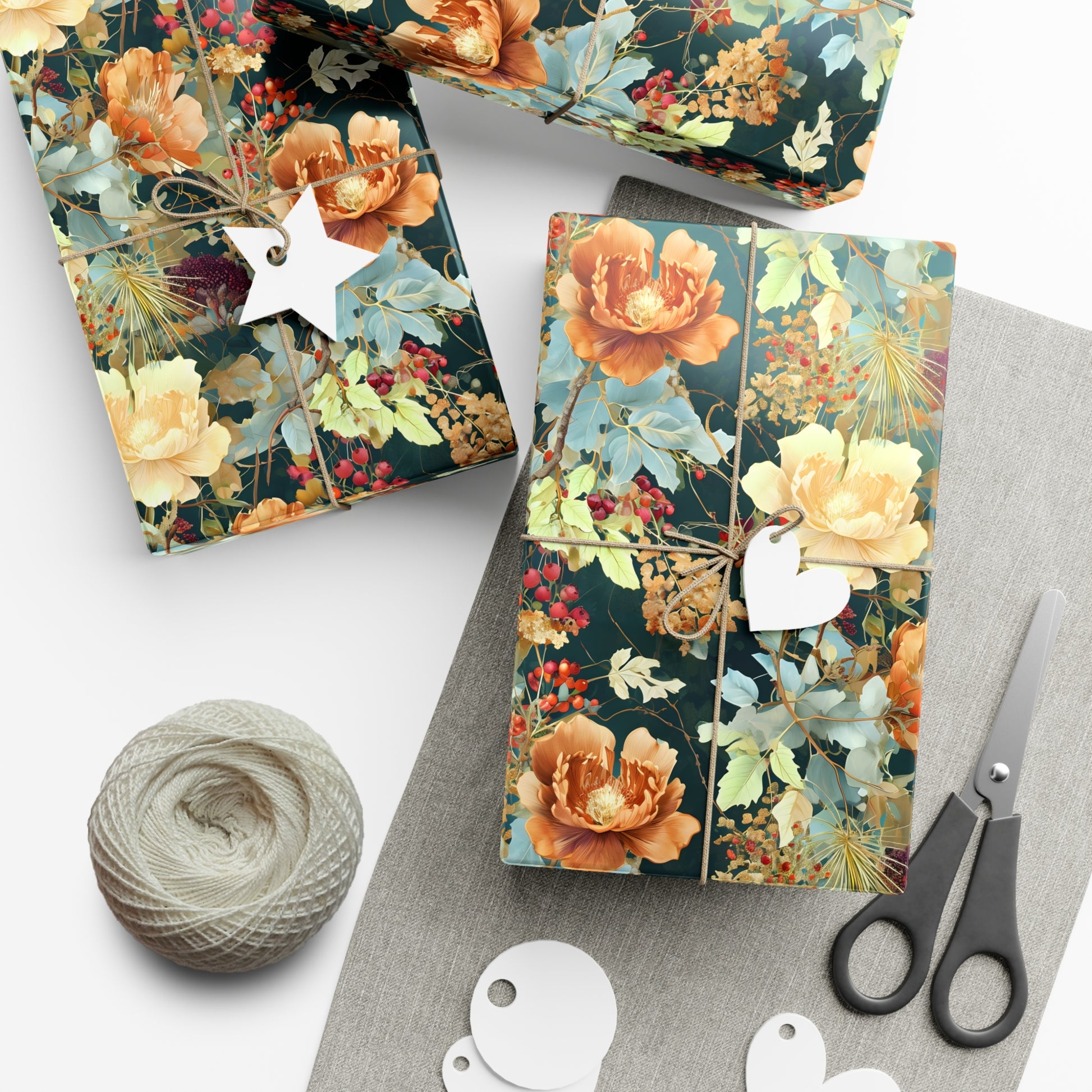 Gift Wrap Papers, Art Nouveau Floral Pattern Showcasing Vibrant Fall Colors, Wrapping Paper Roll, Holiday Gift Wrap, Gift Packaging, Craft