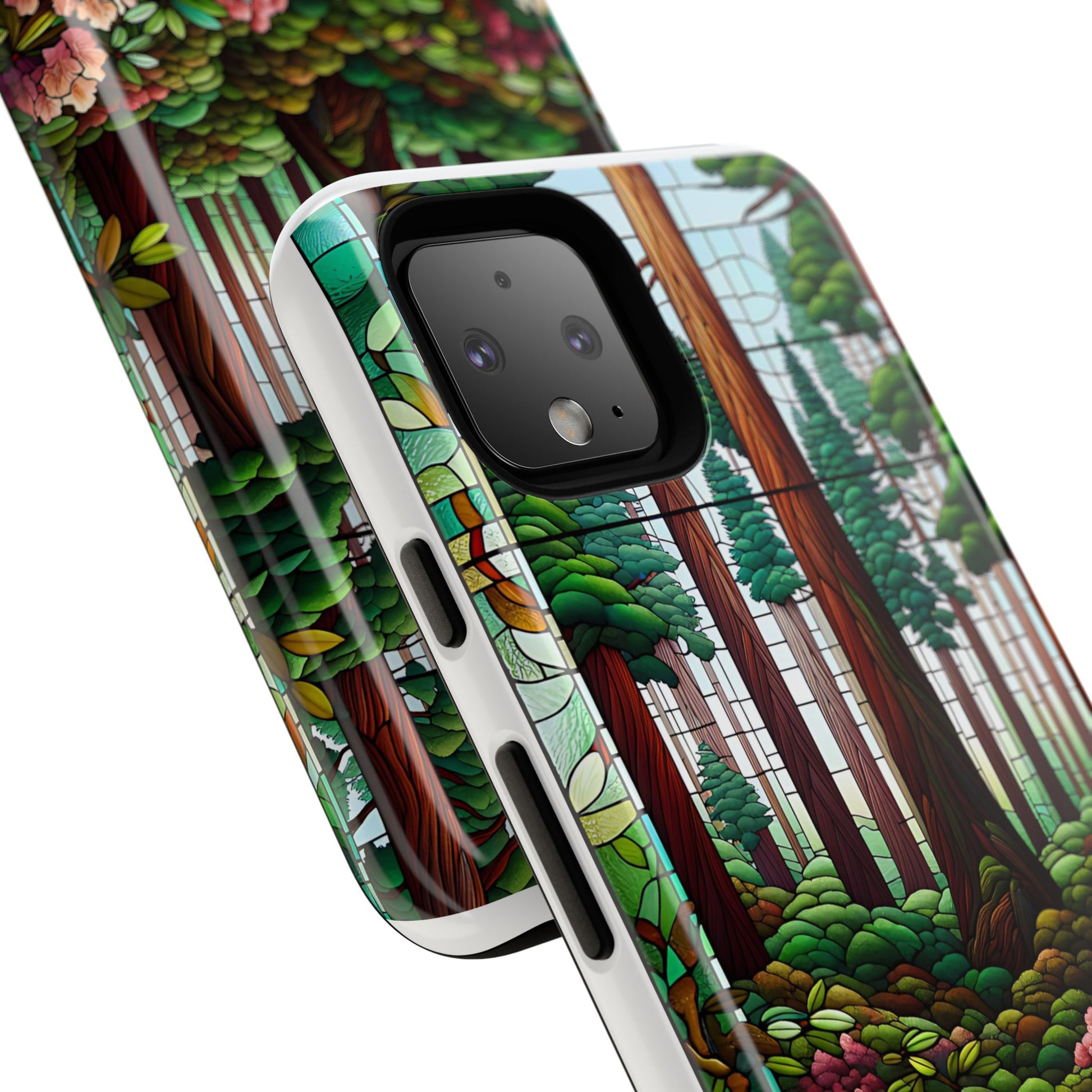 Nature Inspired Tough Cases - Redwood Trees & Rhododendrons Stained Glass iPhone Cover, Protective Phone Shell, Unique Samsung Galaxy Case,