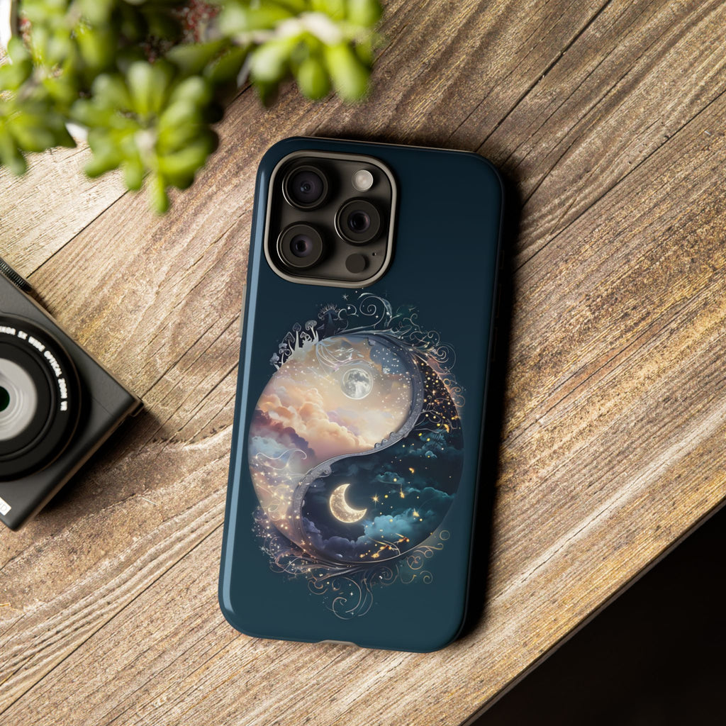 Phone Case, Yin-Yang Symbol Design, Whimsical Day Night Fantasy Print, Protective Cover, Tough Skin, Phone Accessories, Phone Protection