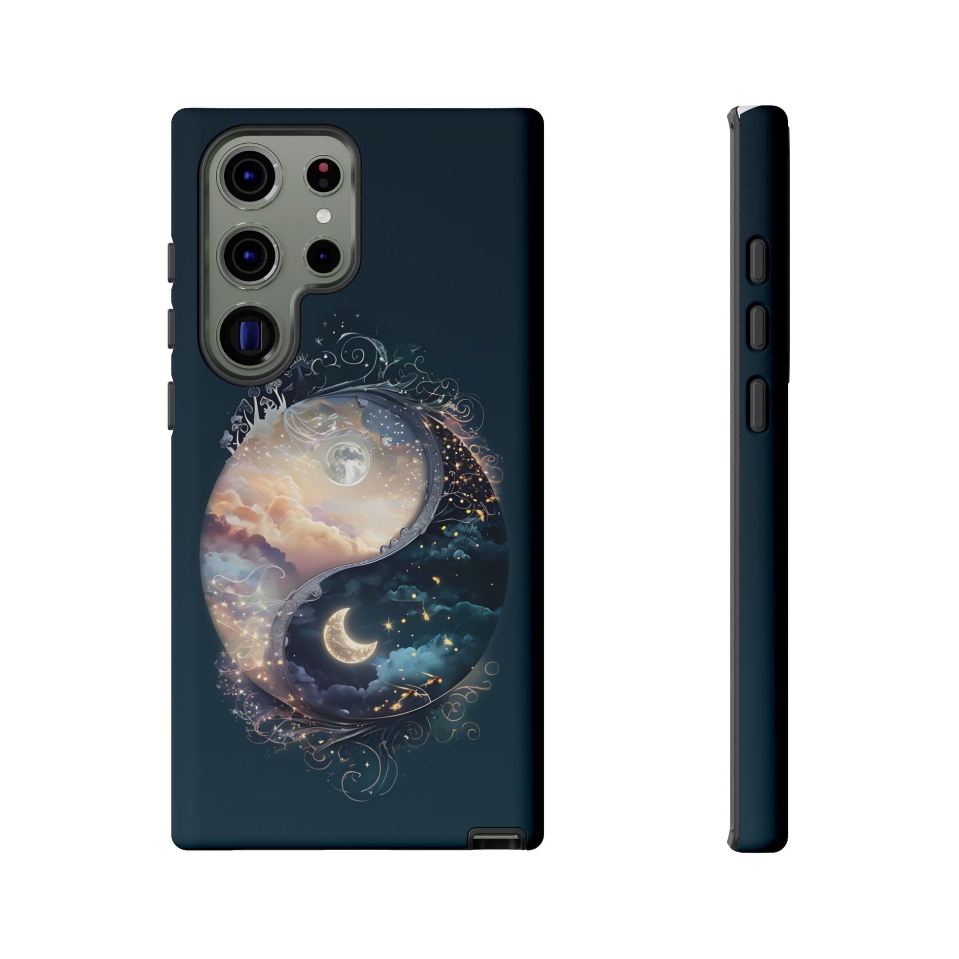 Phone Case, Yin-Yang Symbol Design, Whimsical Day Night Fantasy Print, Protective Cover, Tough Skin, Phone Accessories, Phone Protection
