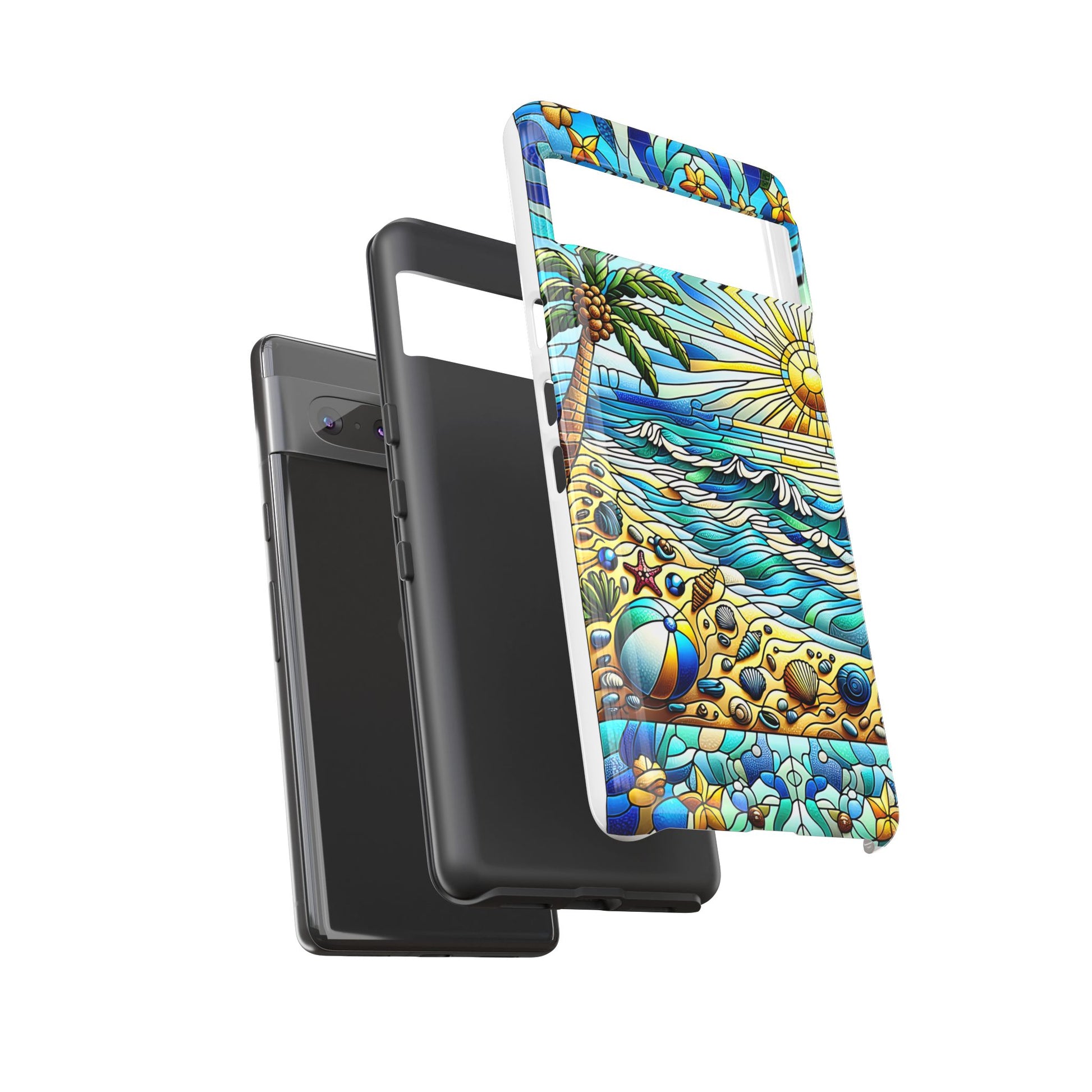 Stained Glass Tough Case, Protective Phone Case, Nature Inspired Smartphone Case, Summer Beach Play Day Phone Cover, Tough Phone Case for