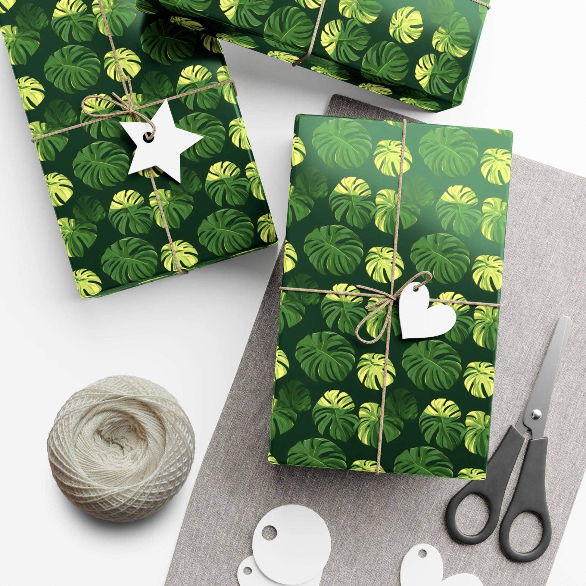 Tropical Botanical Pattern Featuring Stylized Monstera Leaves Wrapping Paper