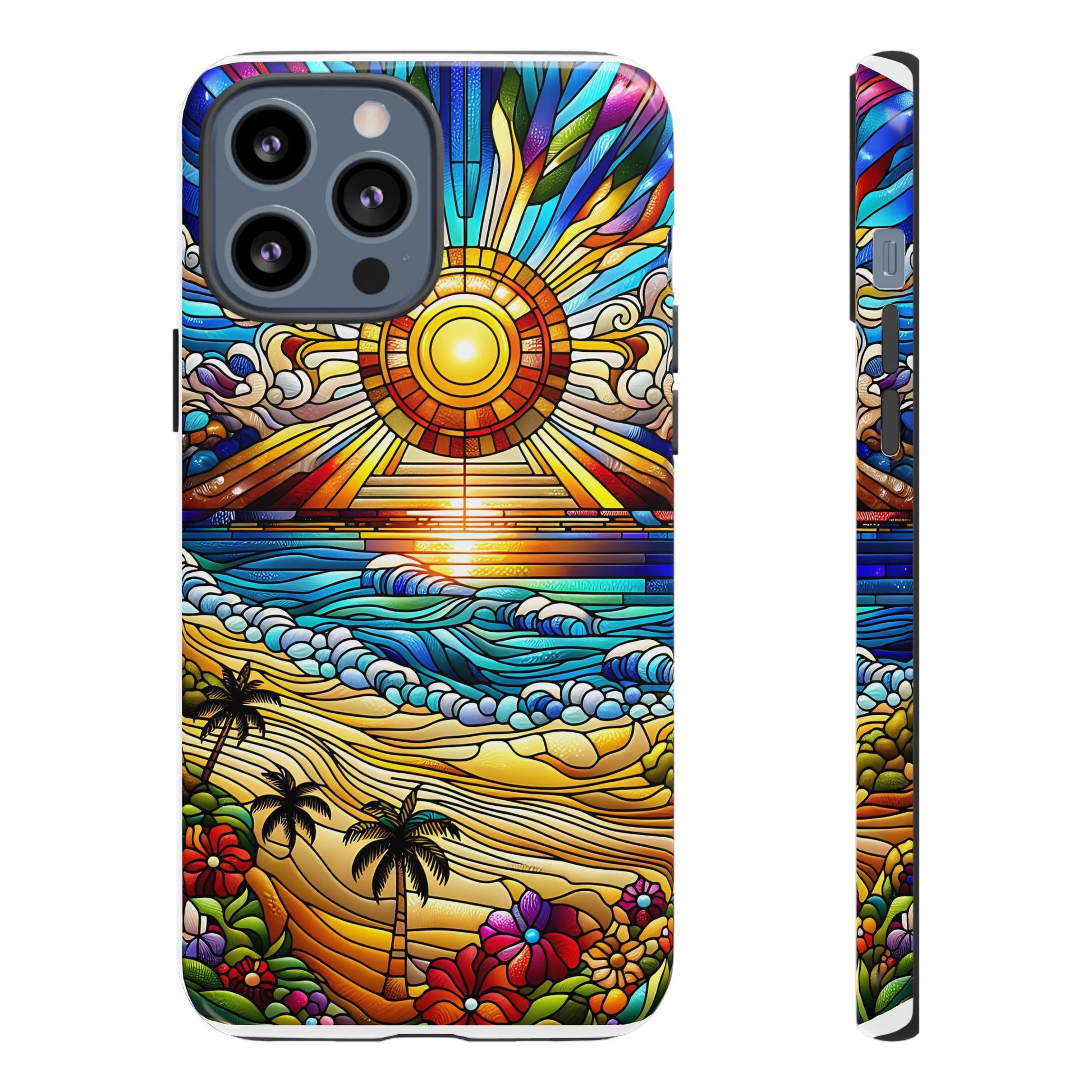 Stained Glass Tough Cases, Protective Phone Case, Nature Inspired Smartphone Cover, Beach Day Summer Accessories, Ocean Lover Gift