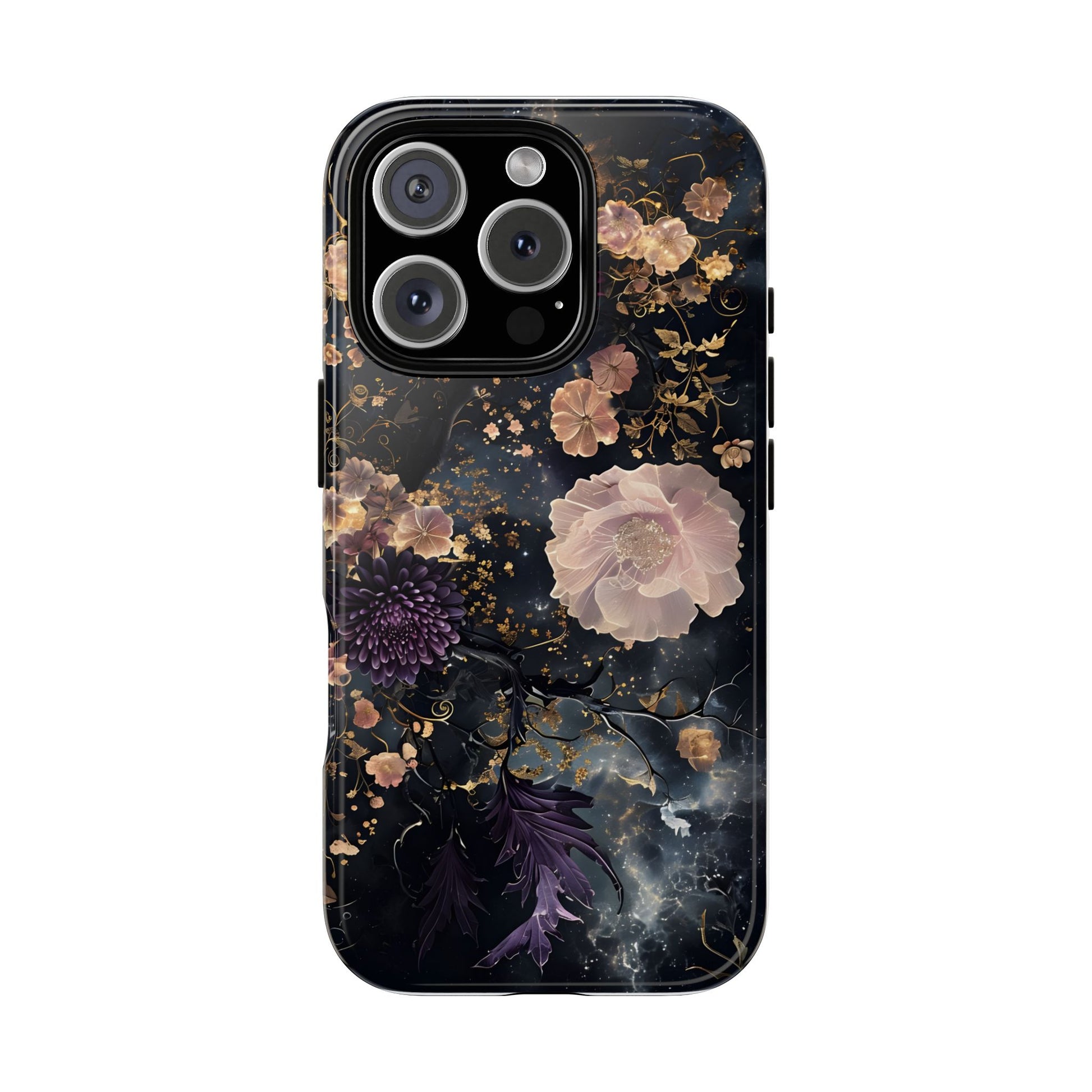 Phone Case, Whimsical Floral Pattern Against Cosmic Nebulous Background. Galaxy, Space, Tough Protective Cover, Unique Gift, Trendy