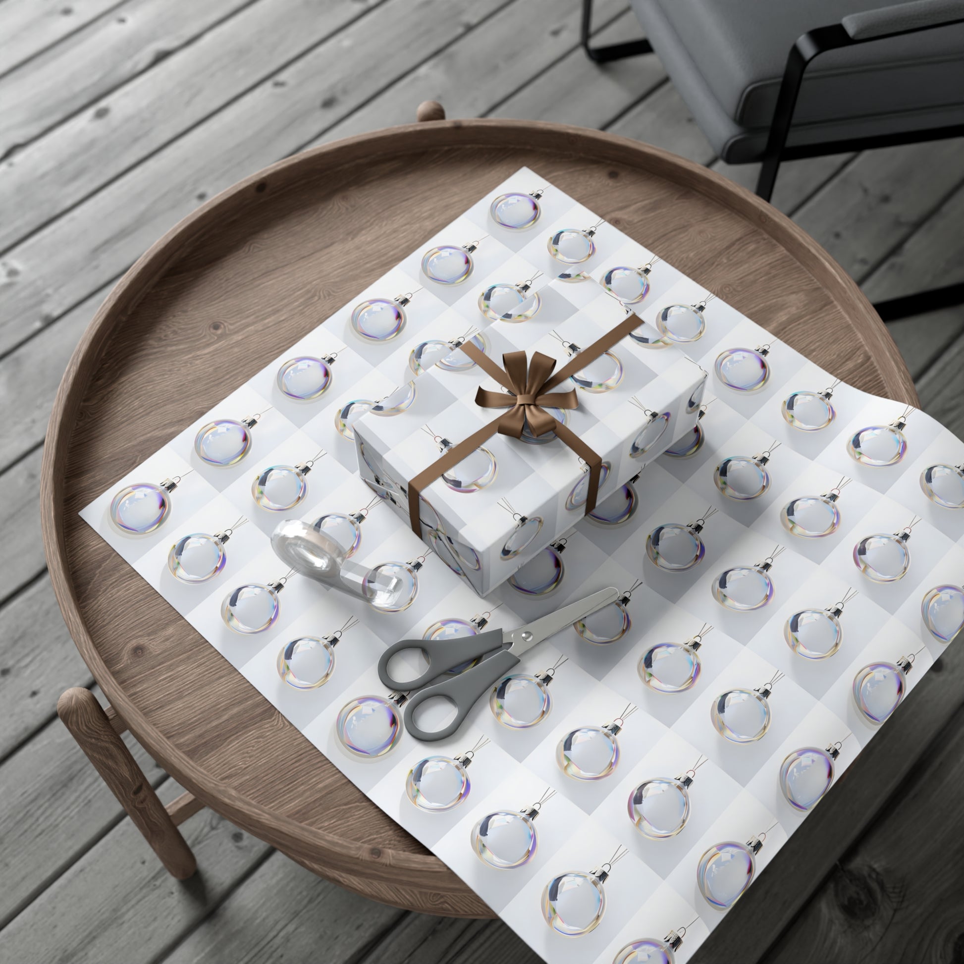 Wrapping Paper, Iridescent Glass Christmas Ornaments On White Background - Gift Wrap Rolls, Eco-Friendly Gift Wrap, Holiday
