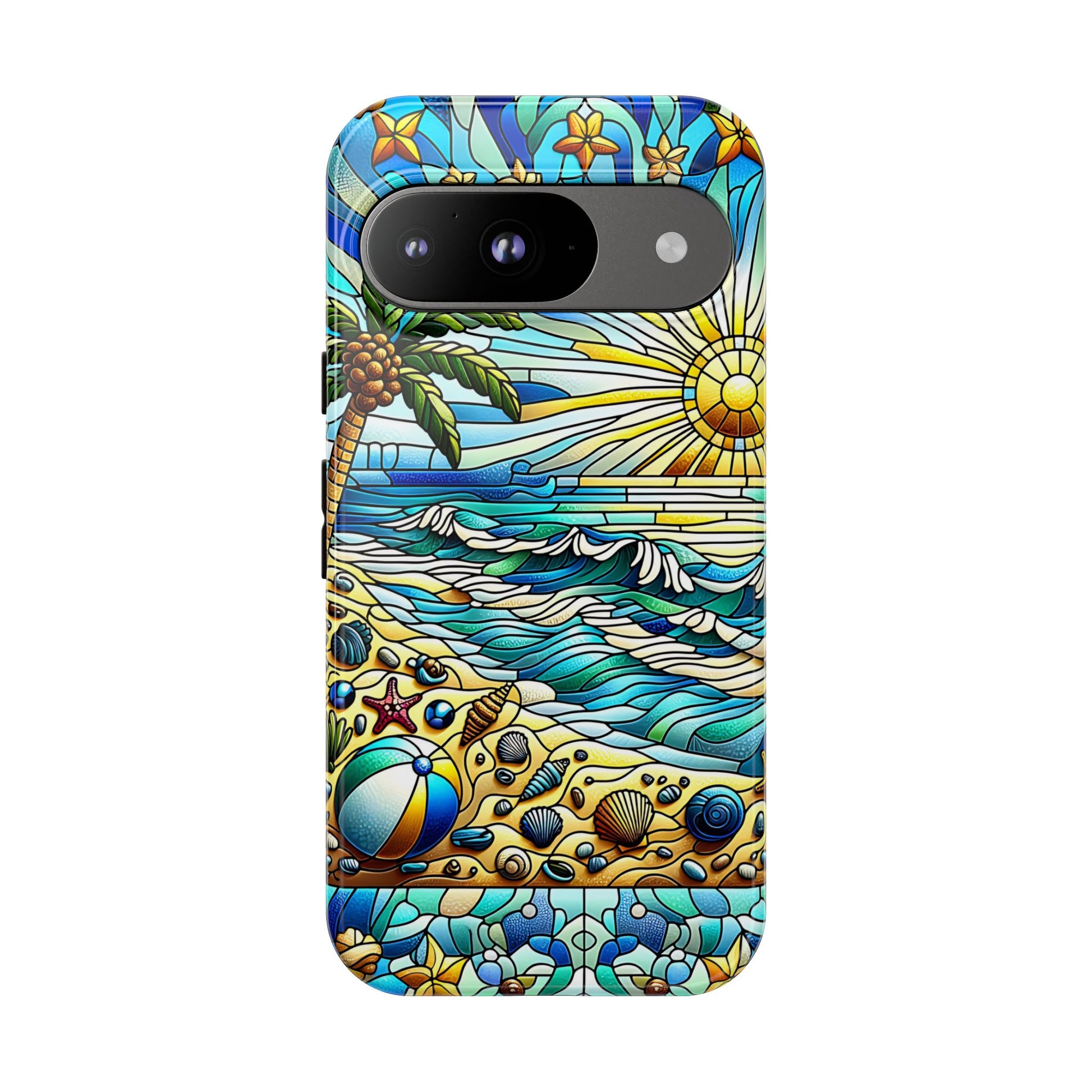 Stained Glass Tough Case, Protective Phone Case, Nature Inspired Smartphone Case, Summer Beach Play Day Phone Cover, Tough Phone Case for