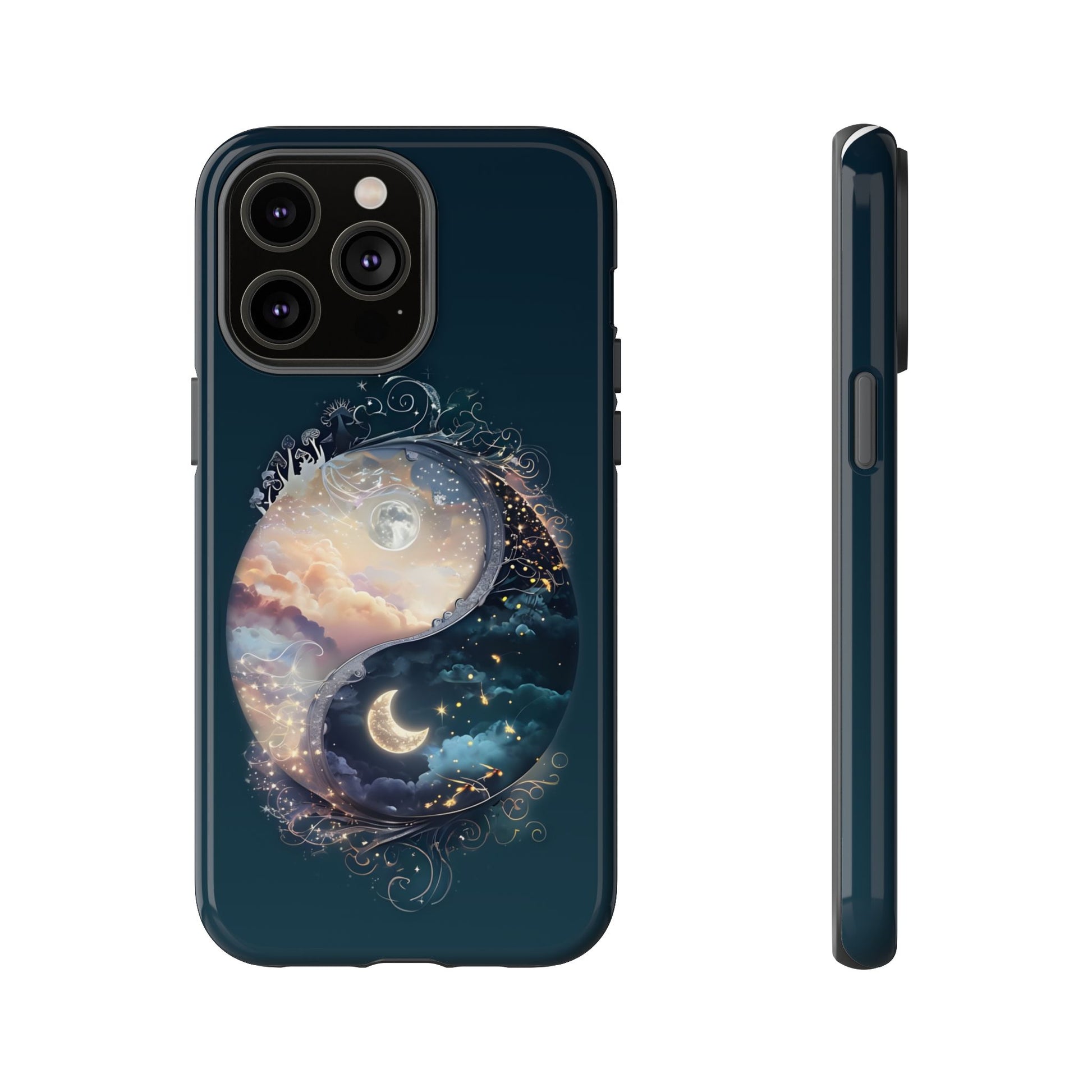 Phone Case, Yin-Yang Symbol Design, Whimsical Day Night Fantasy Print, Protective Cover, Tough Skin, Phone Accessories, Phone Protection