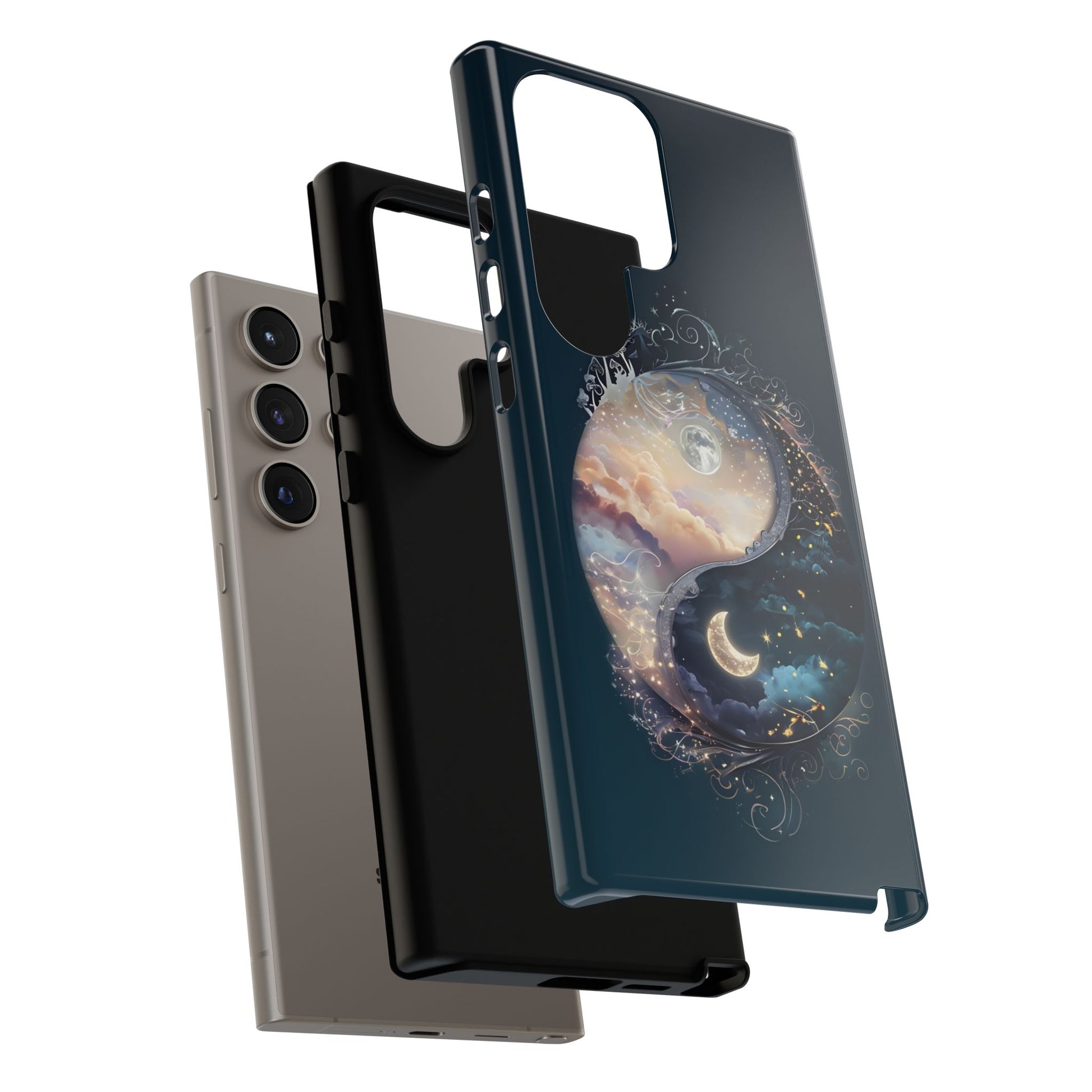 Phone Case, Yin-Yang Symbol Design, Whimsical Day Night Fantasy Print, Protective Cover, Tough Skin, Phone Accessories, Phone Protection