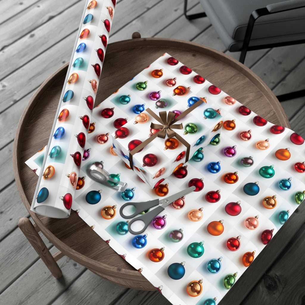 Wrapping Paper, Vibrant Christmas Ornaments On White Background - Gift Wrap Rolls, Eco-Friendly Gift Wrap, Holiday