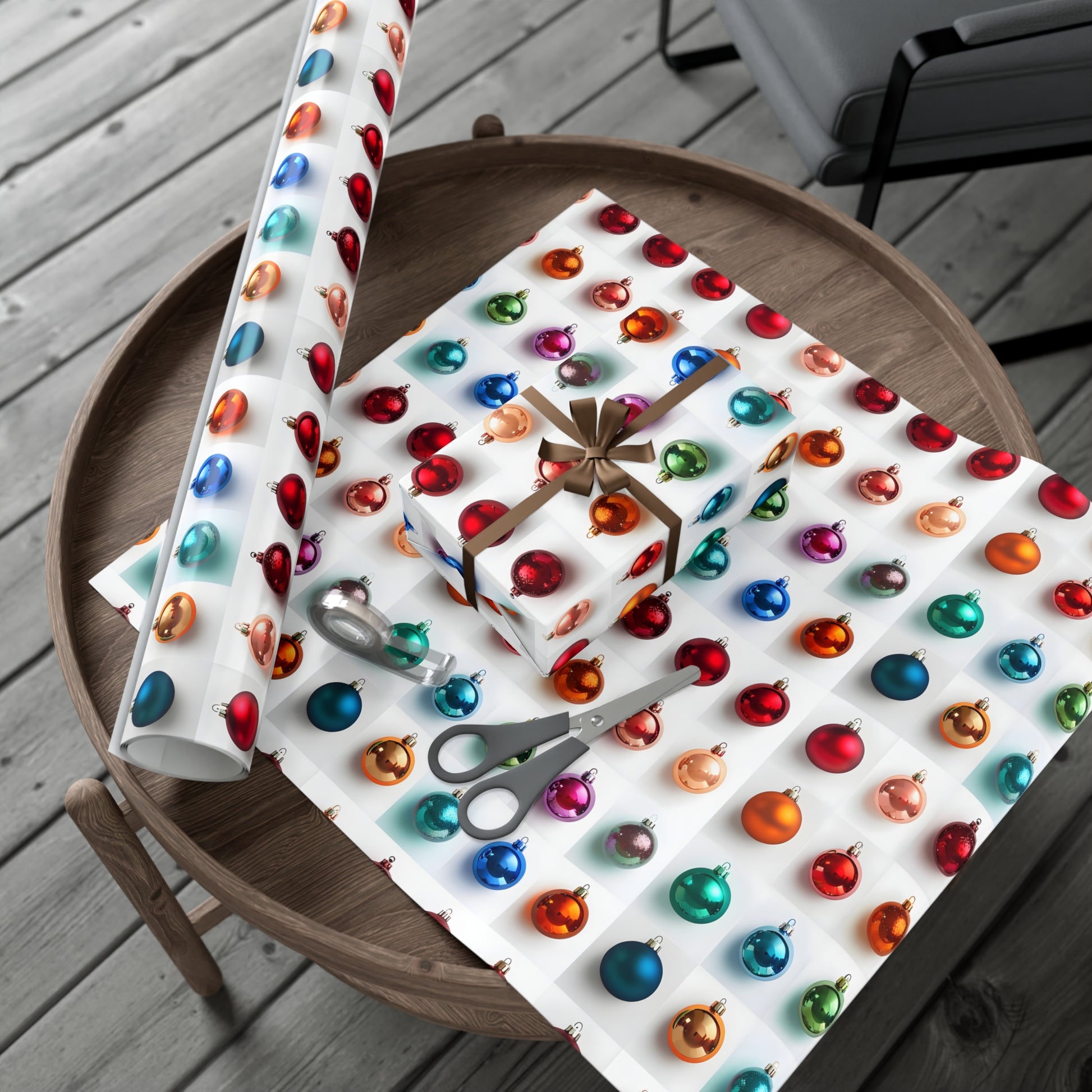 Wrapping Paper, Vibrant Christmas Ornaments On White Background - Gift Wrap Rolls, Eco-Friendly Gift Wrap, Holiday
