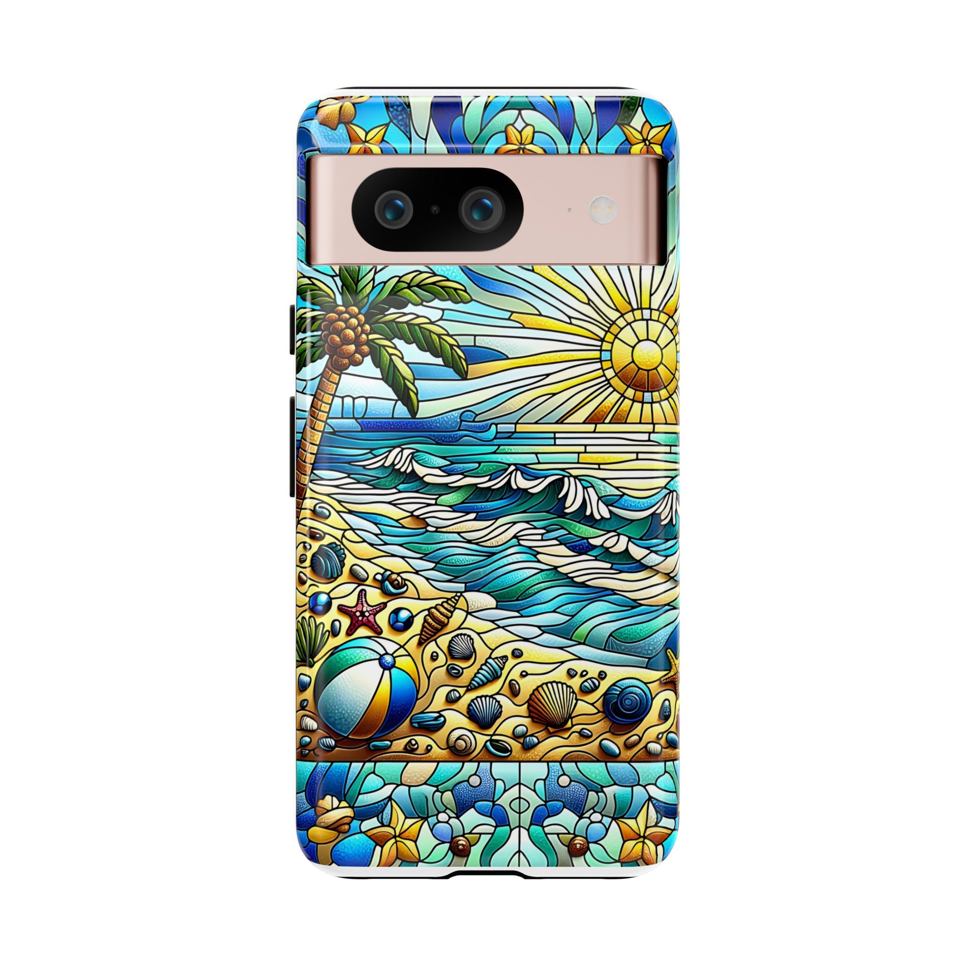 Stained Glass Tough Case, Protective Phone Case, Nature Inspired Smartphone Case, Summer Beach Play Day Phone Cover, Tough Phone Case for