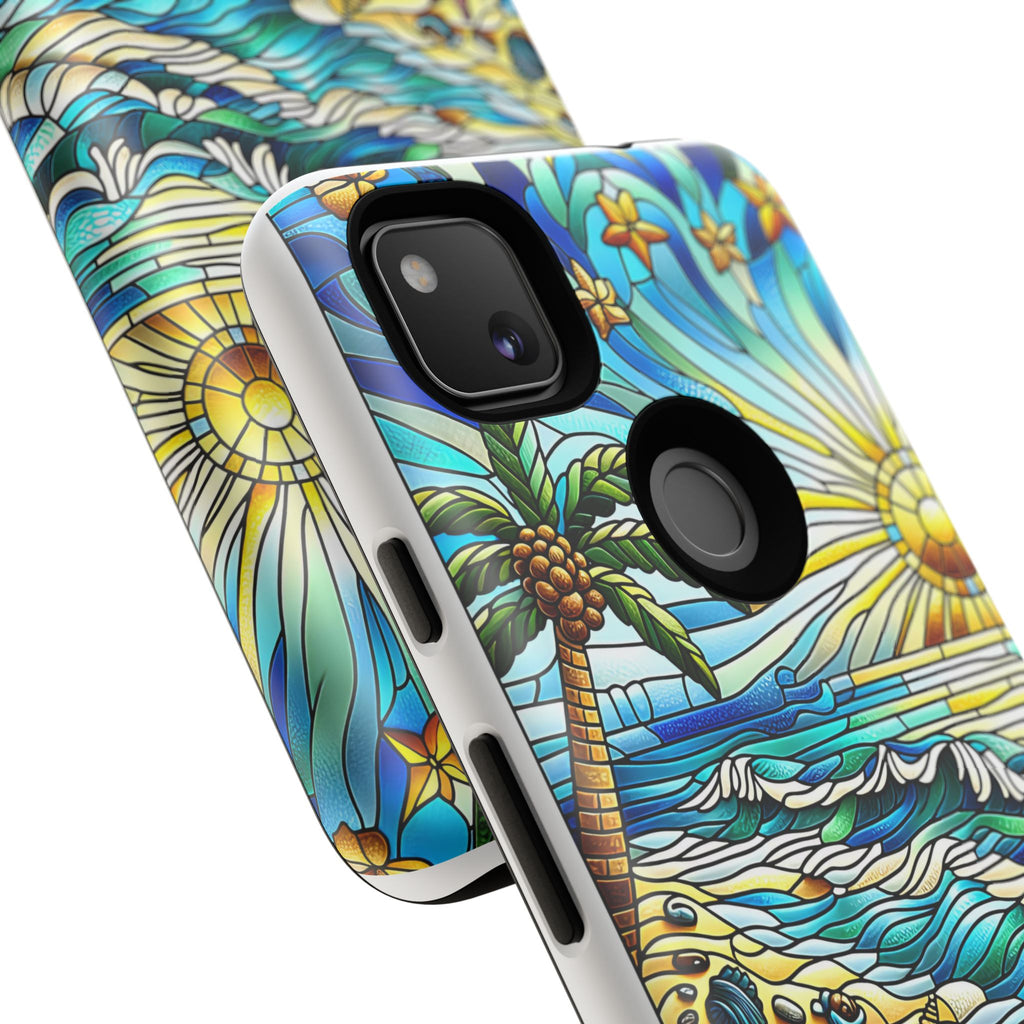 Stained Glass Tough Case, Protective Phone Case, Nature Inspired Smartphone Case, Summer Beach Play Day Phone Cover, Tough Phone Case for
