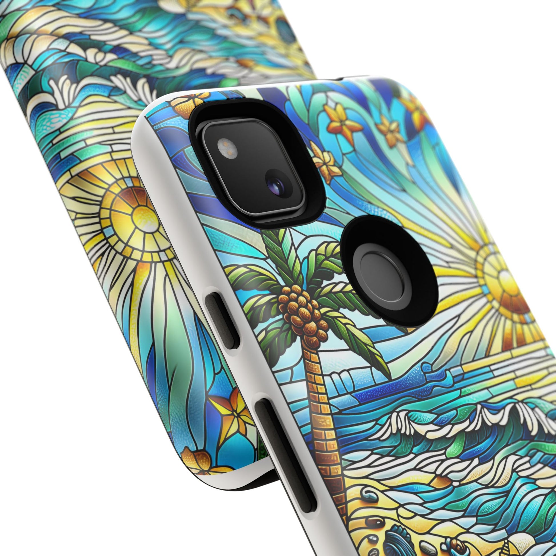 Stained Glass Tough Case, Protective Phone Case, Nature Inspired Smartphone Case, Summer Beach Play Day Phone Cover, Tough Phone Case for