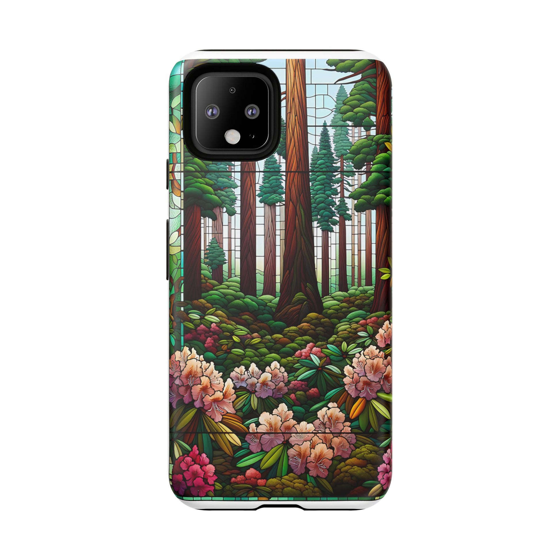 Nature Inspired Tough Cases - Redwood Trees & Rhododendrons Stained Glass iPhone Cover, Protective Phone Shell, Unique Samsung Galaxy Case,