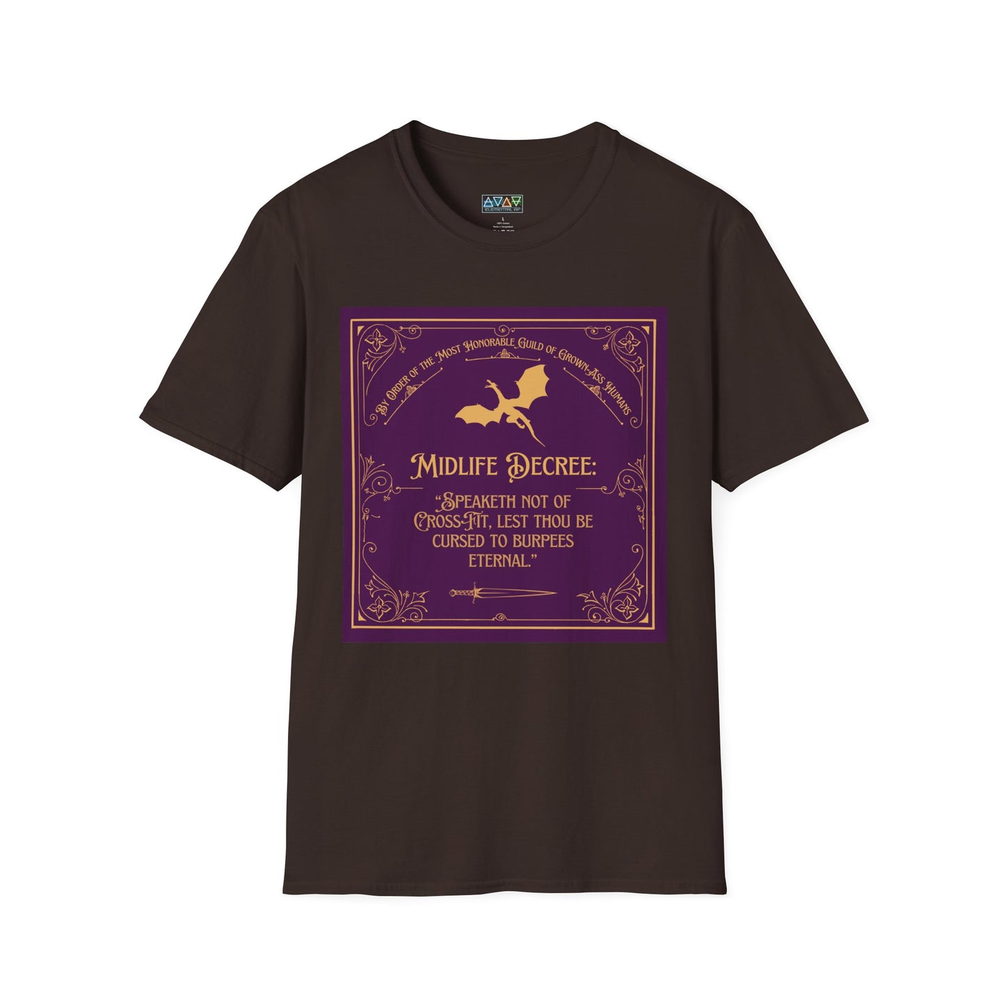 Funny Quote Unisex T-Shirt - Midlife Decree - Speaketh not of crossfit, lest thou be cursed to burpees eternal
