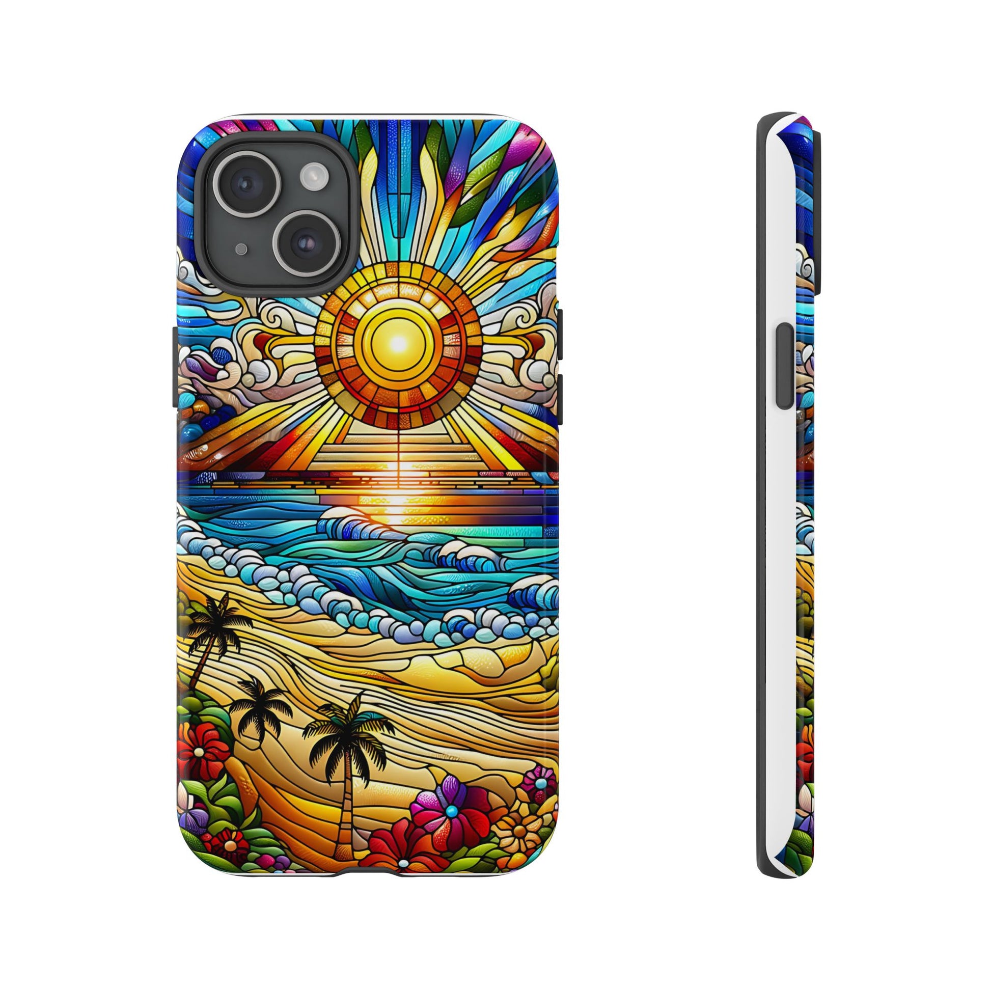 Stained Glass Tough Cases, Protective Phone Case, Nature Inspired Smartphone Cover, Beach Day Summer Accessories, Ocean Lover Gift