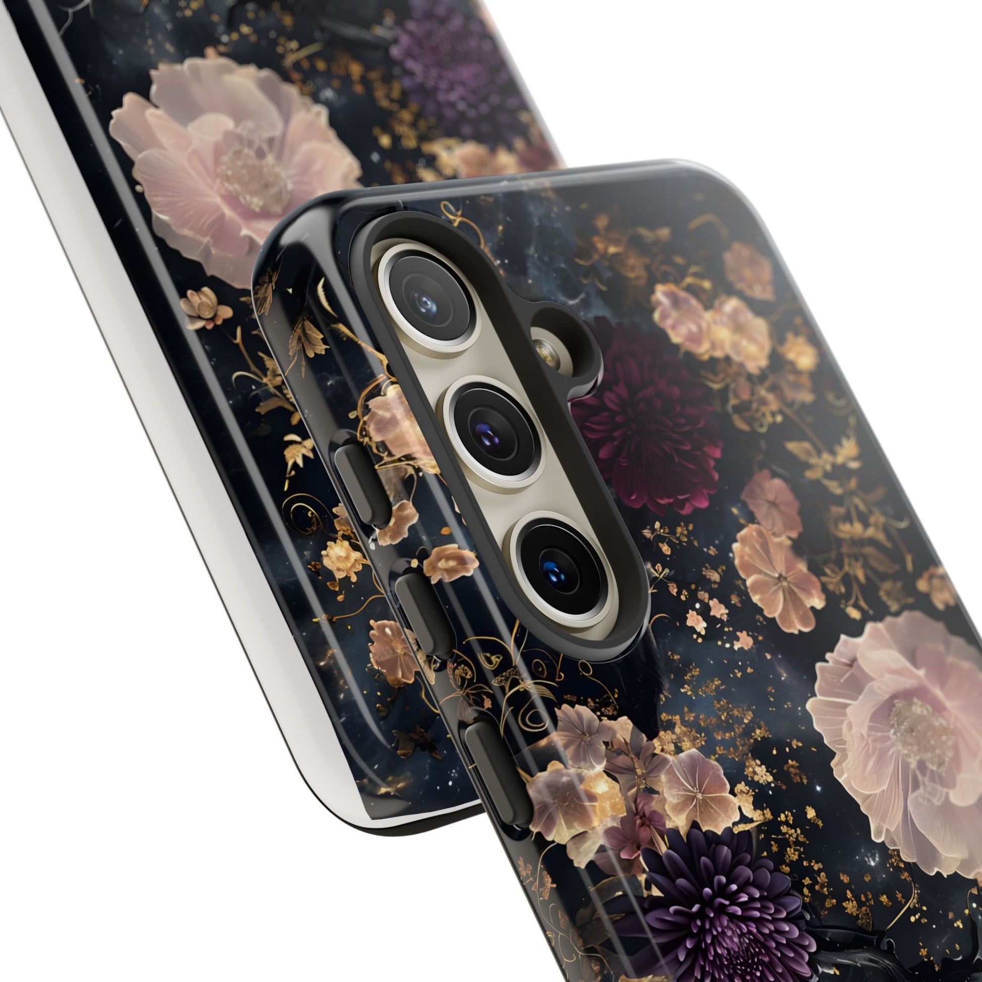 Phone Case, Whimsical Floral Pattern Against Cosmic Nebulous Background. Galaxy, Space, Tough Protective Cover, Unique Gift, Trendy
