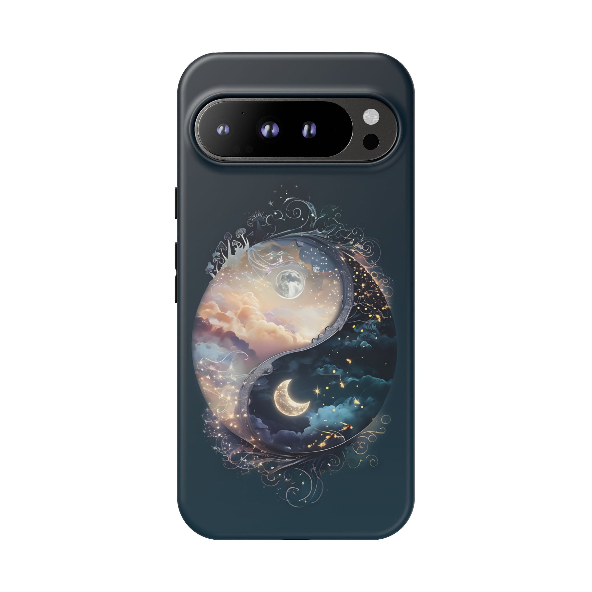 Phone Case, Yin-Yang Symbol Design, Whimsical Day Night Fantasy Print, Protective Cover, Tough Skin, Phone Accessories, Phone Protection