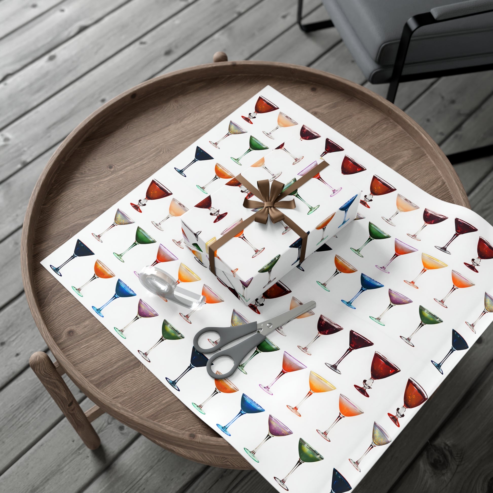 Wrapping Paper, Colorful Cocktails On White Background - Gift Wrap Rolls, Eco-Friendly Gift Wrap, Holiday