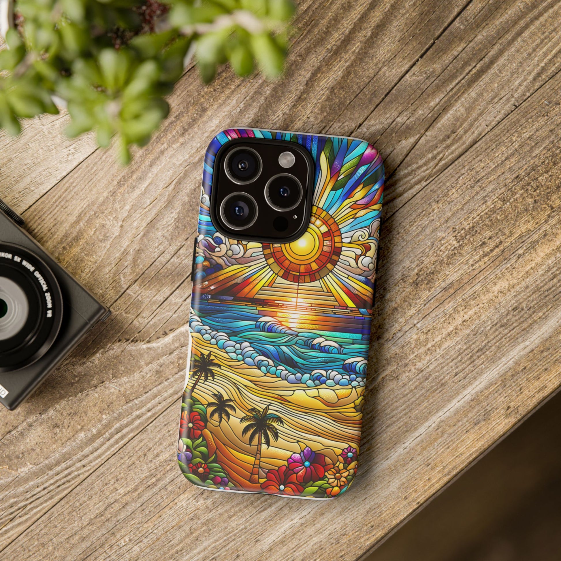 Stained Glass Tough Cases, Protective Phone Case, Nature Inspired Smartphone Cover, Beach Day Summer Accessories, Ocean Lover Gift
