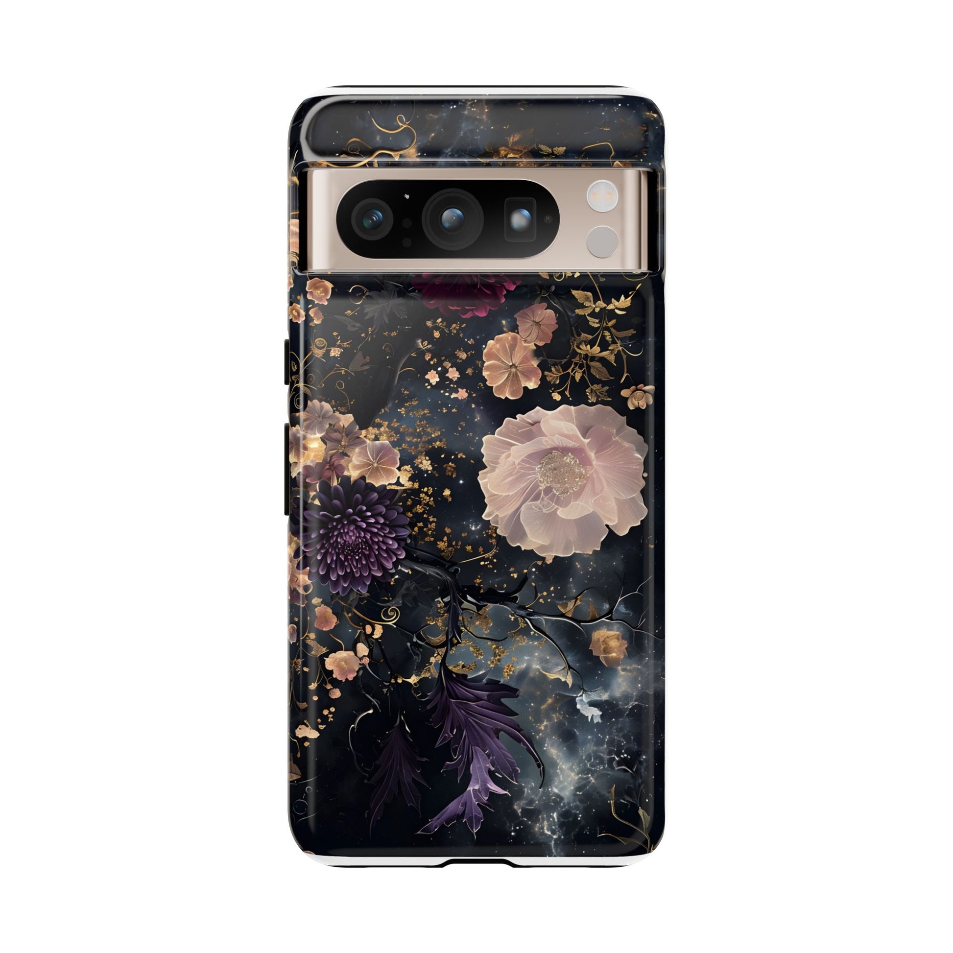 Phone Case, Whimsical Floral Pattern Against Cosmic Nebulous Background. Galaxy, Space, Tough Protective Cover, Unique Gift, Trendy