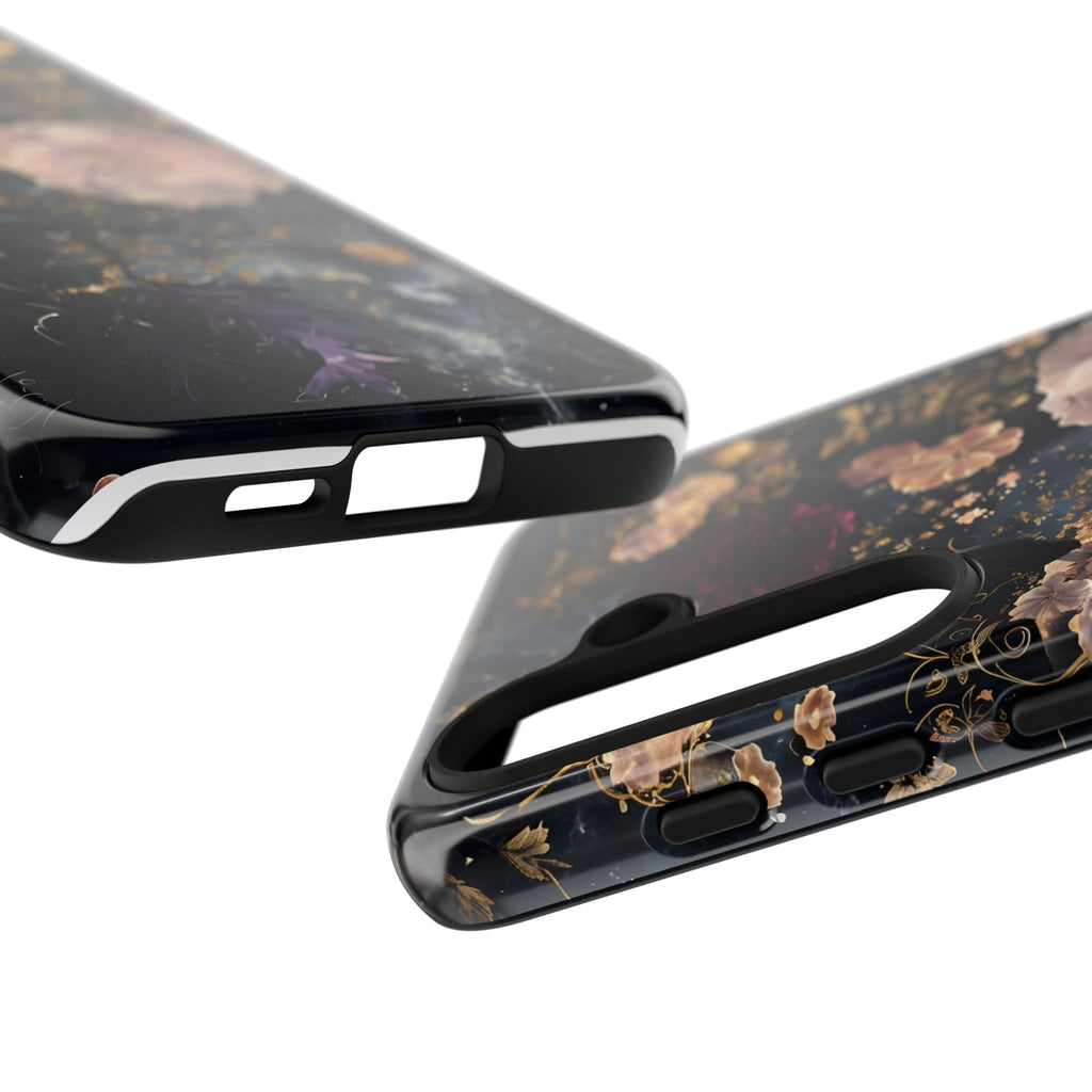 Phone Case, Whimsical Floral Pattern Against Cosmic Nebulous Background. Galaxy, Space, Tough Protective Cover, Unique Gift, Trendy