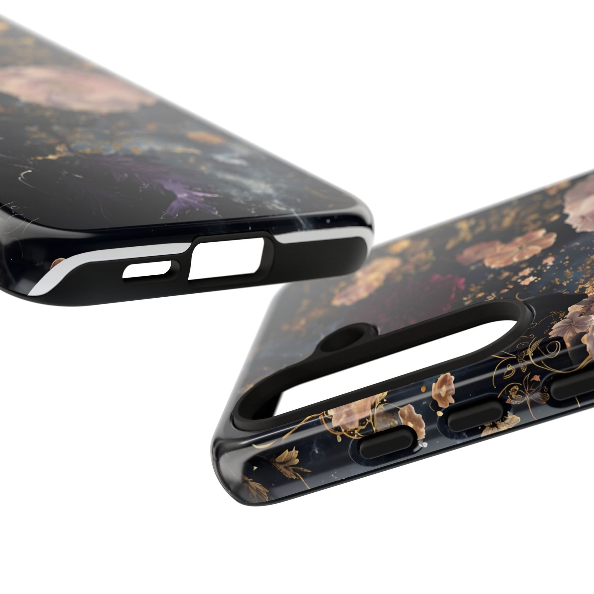 Phone Case, Whimsical Floral Pattern Against Cosmic Nebulous Background. Galaxy, Space, Tough Protective Cover, Unique Gift, Trendy
